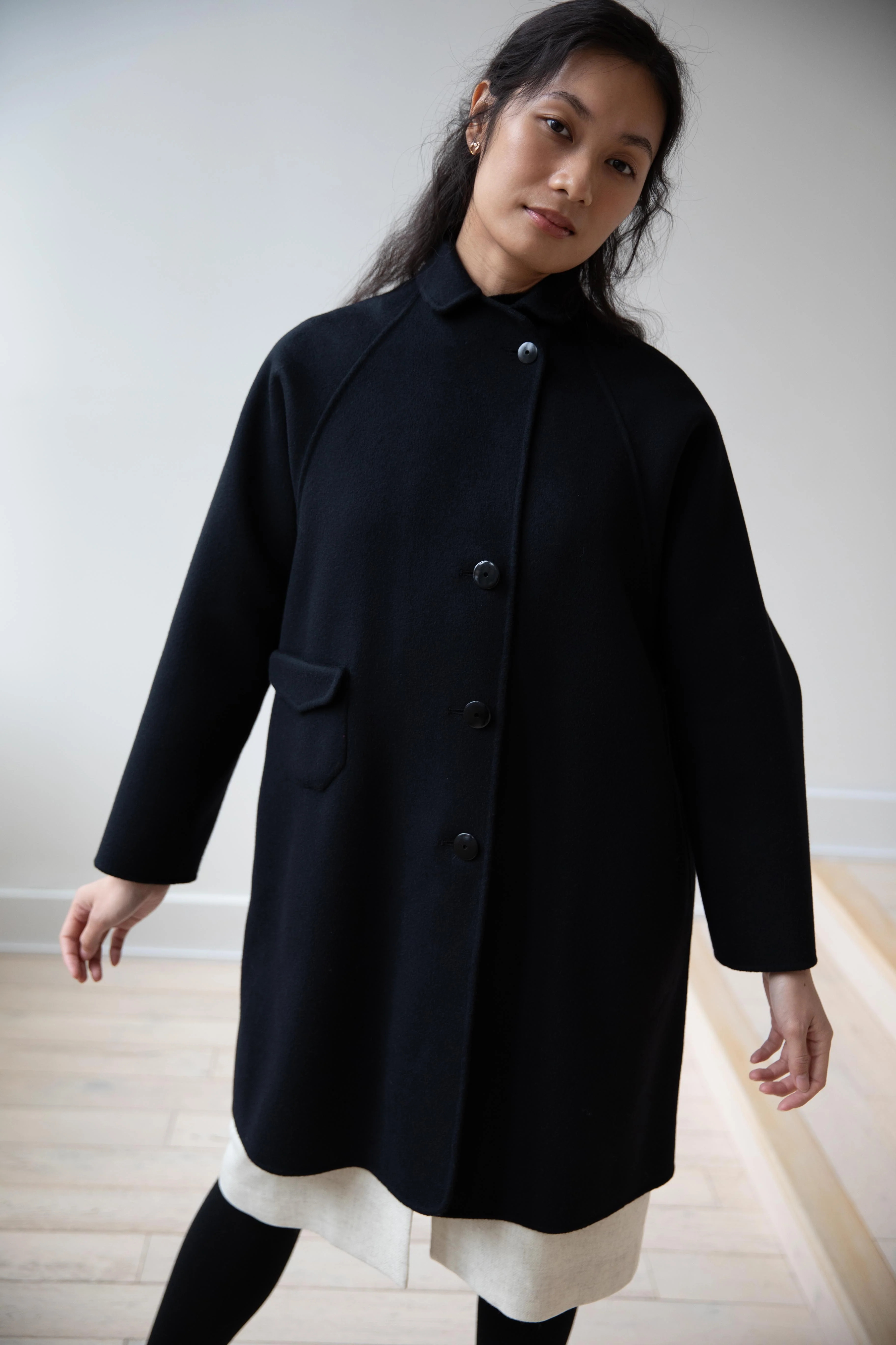 Arts & Science | Single Patch Pocket Raglan Coat in Black - Image 38
