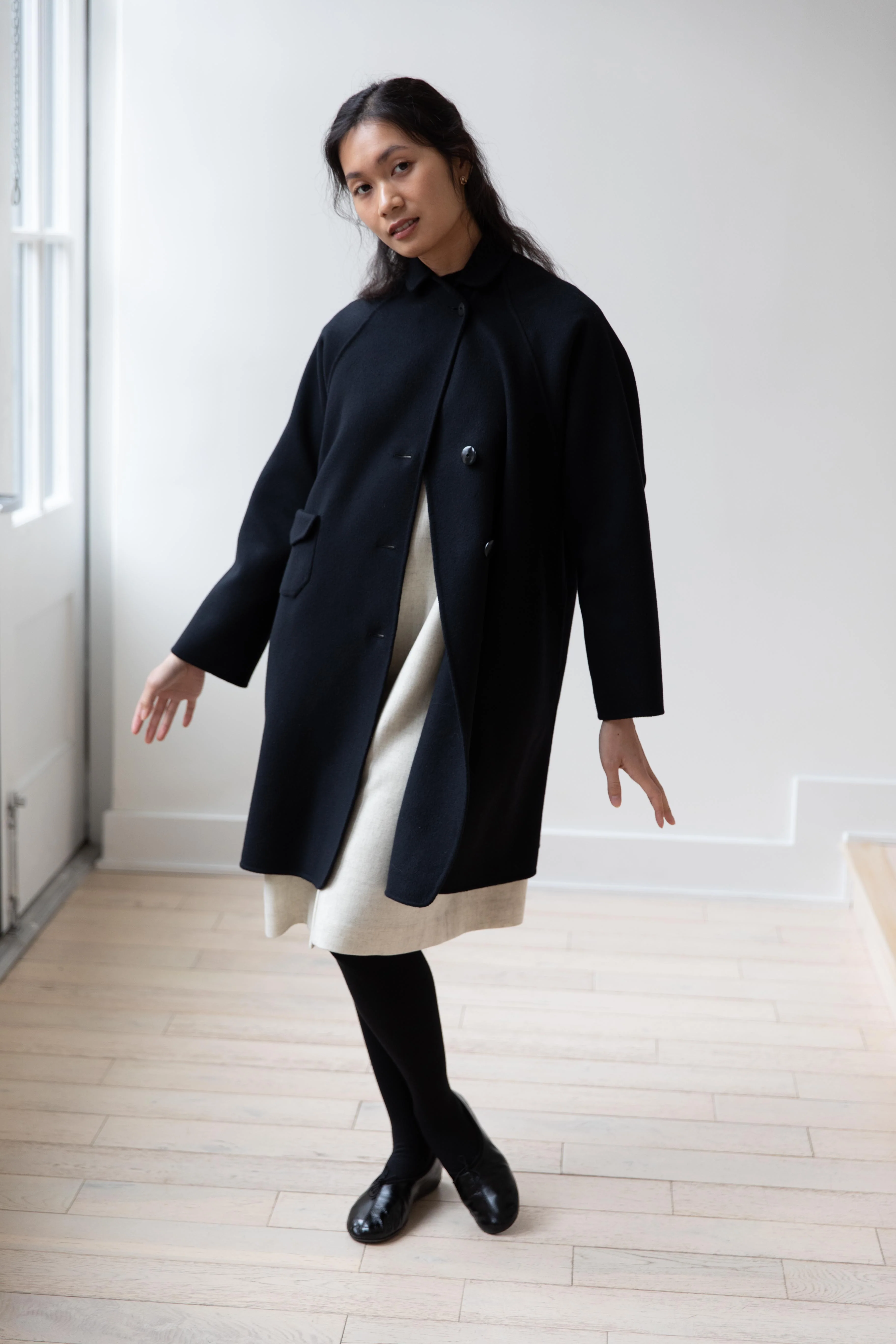 Arts & Science | Single Patch Pocket Raglan Coat in Black - Image 4