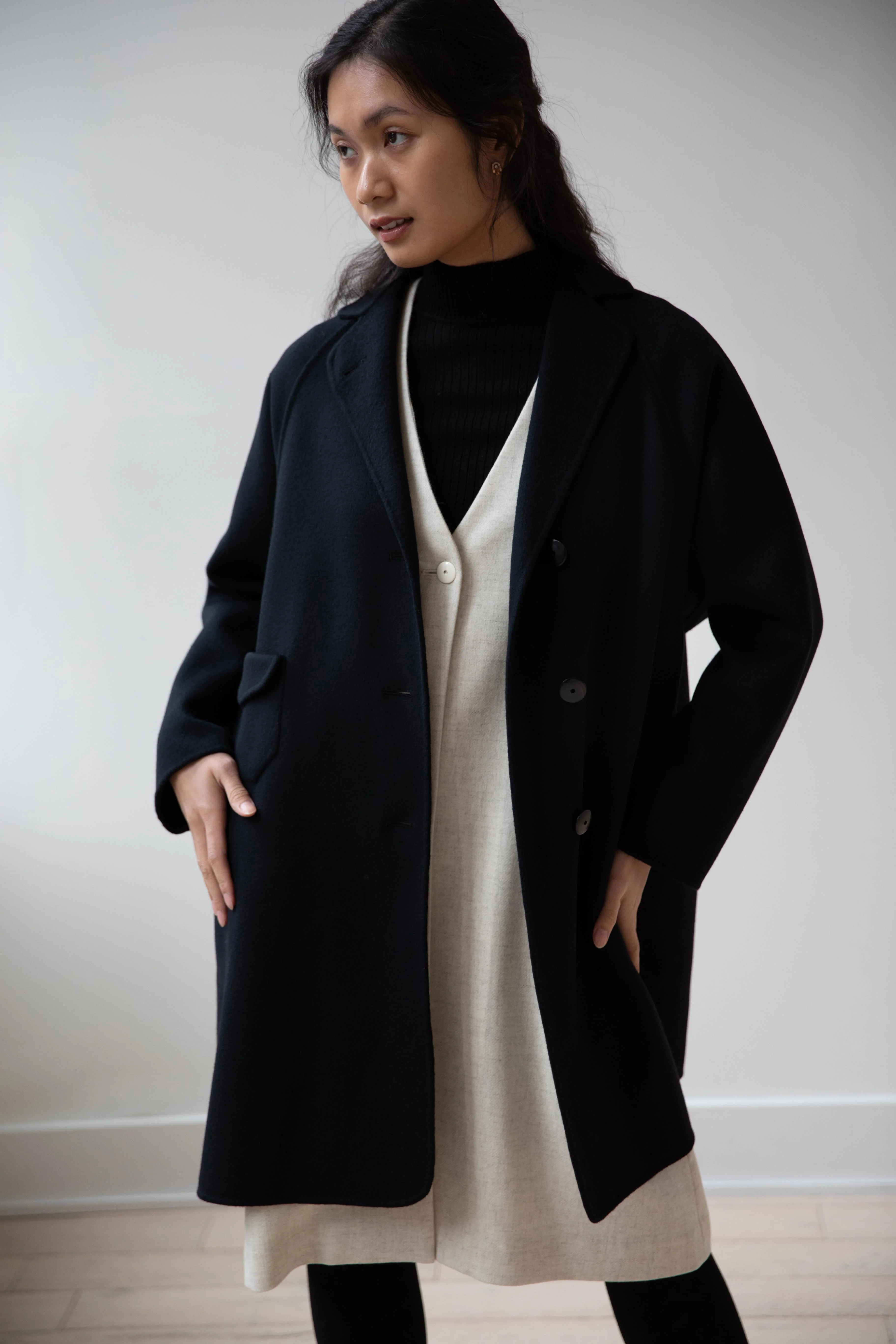 Arts & Science | Single Patch Pocket Raglan Coat in Black - Image 5