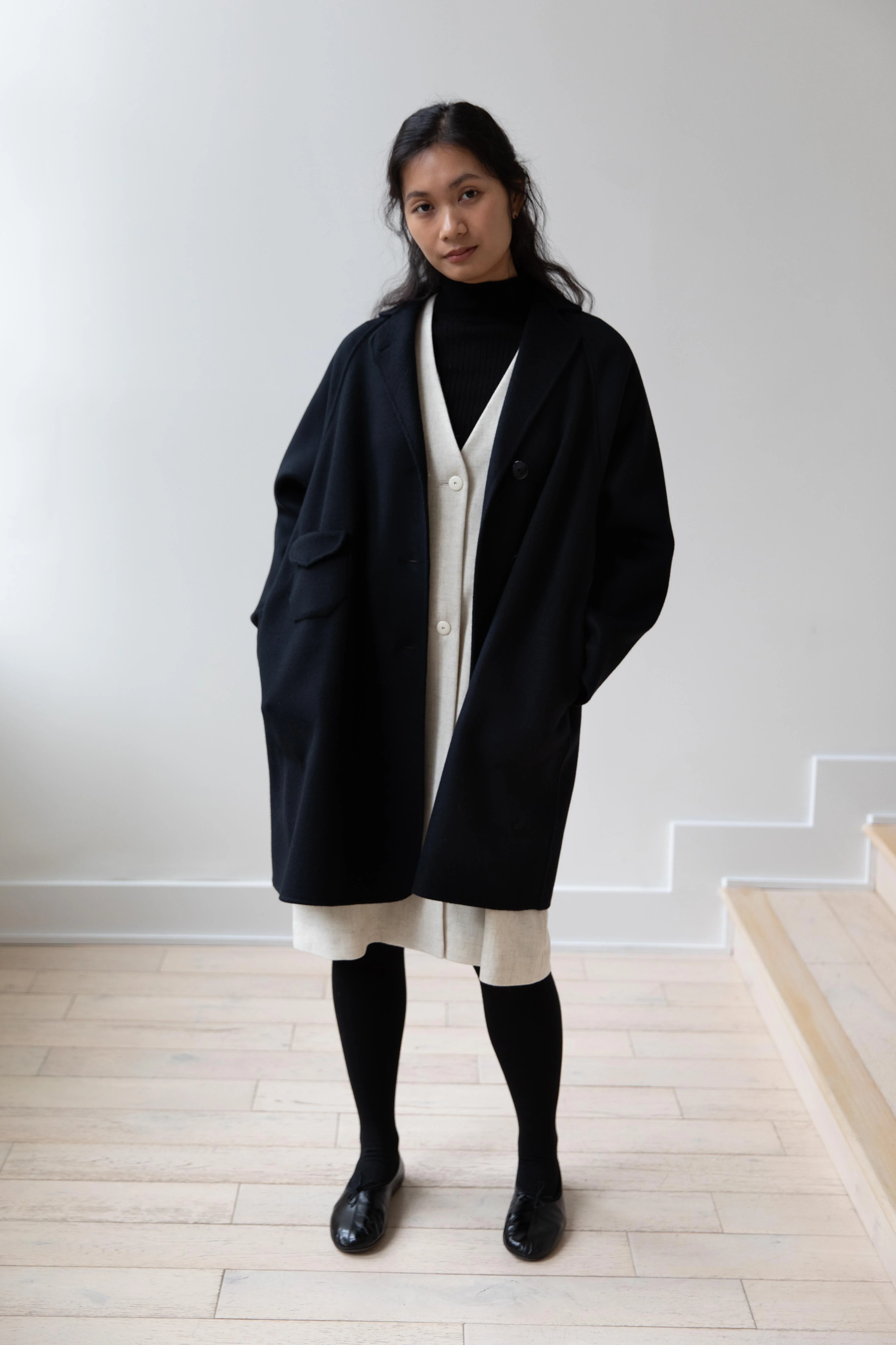 Arts & Science | Single Patch Pocket Raglan Coat in Black - Image 9