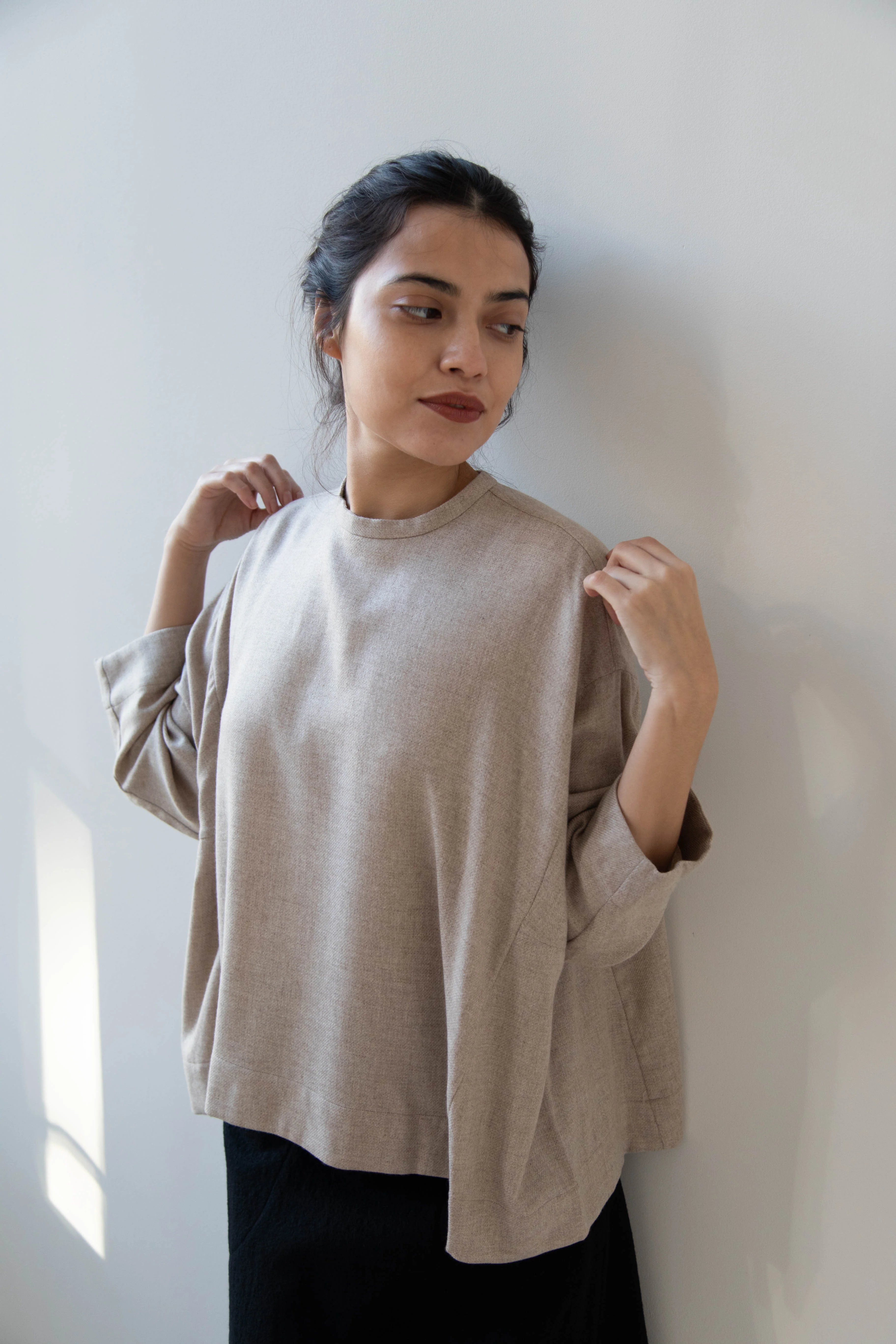 Arts & Science Tent Top in Taupe Cashmere Silk - Image 5