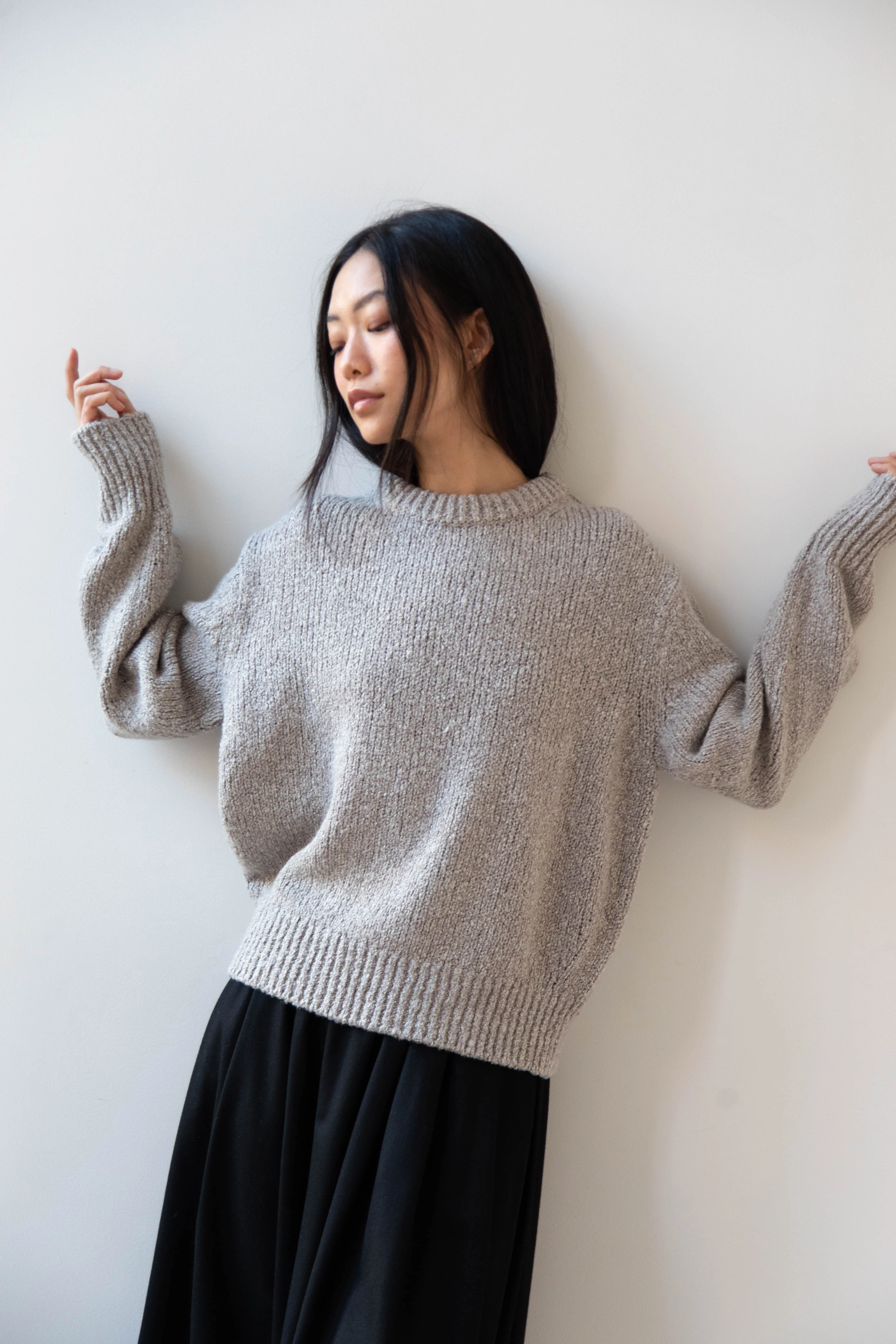 Aton | Crewneck Sweater in Greige Wool silk - Image 10