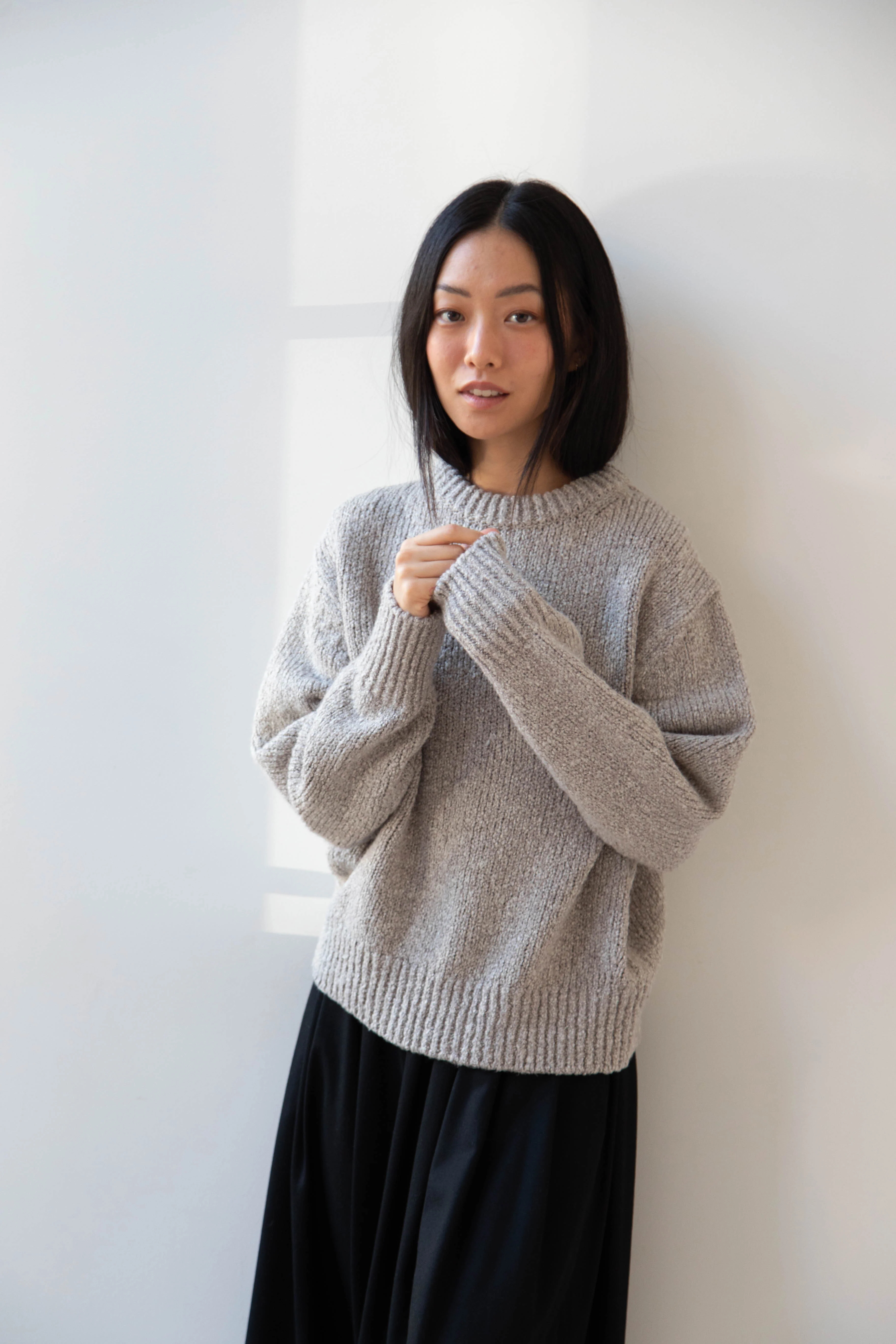 Aton | Crewneck Sweater in Greige Wool silk - Image 14