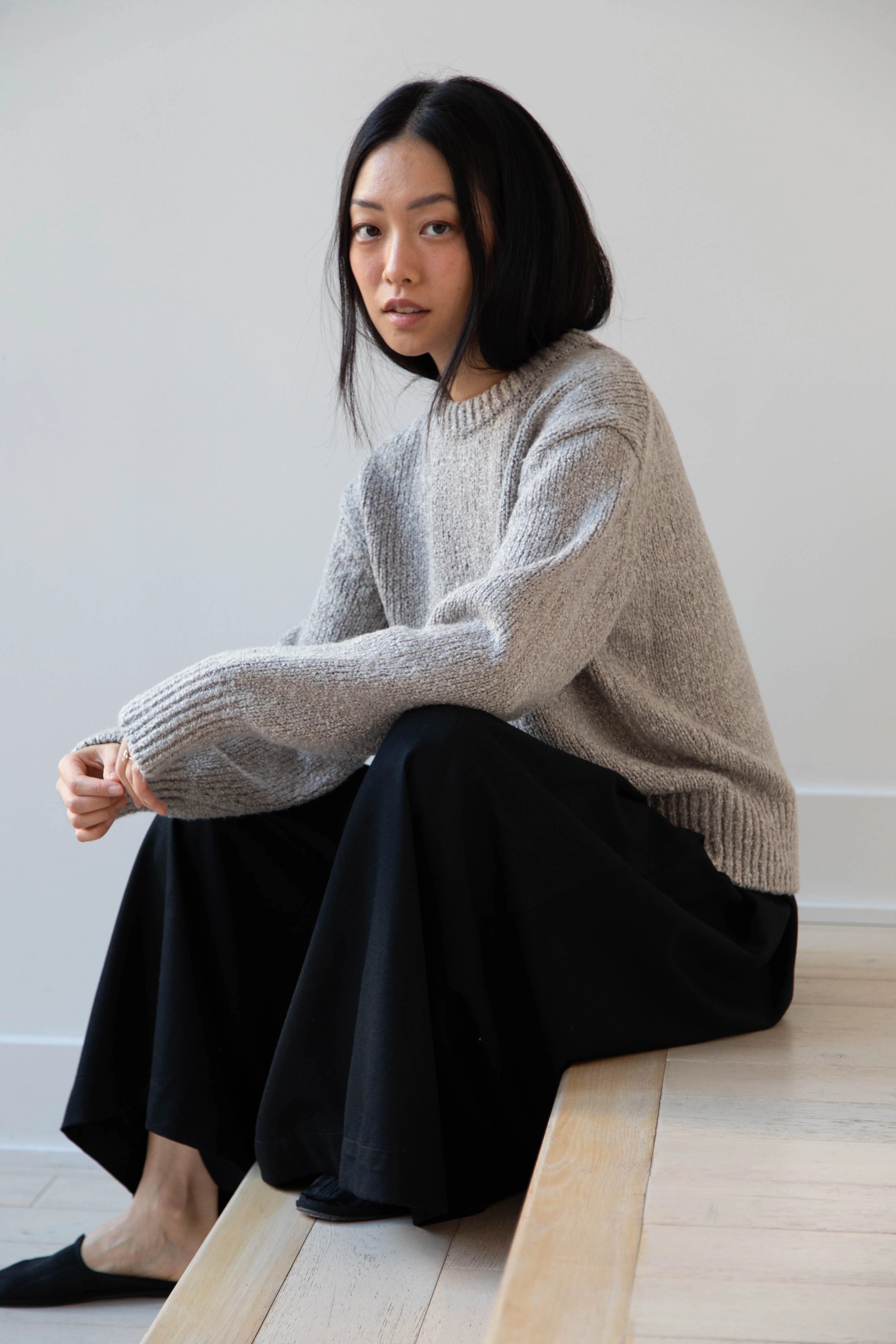 Aton | Crewneck Sweater in Greige Wool silk - Image 16