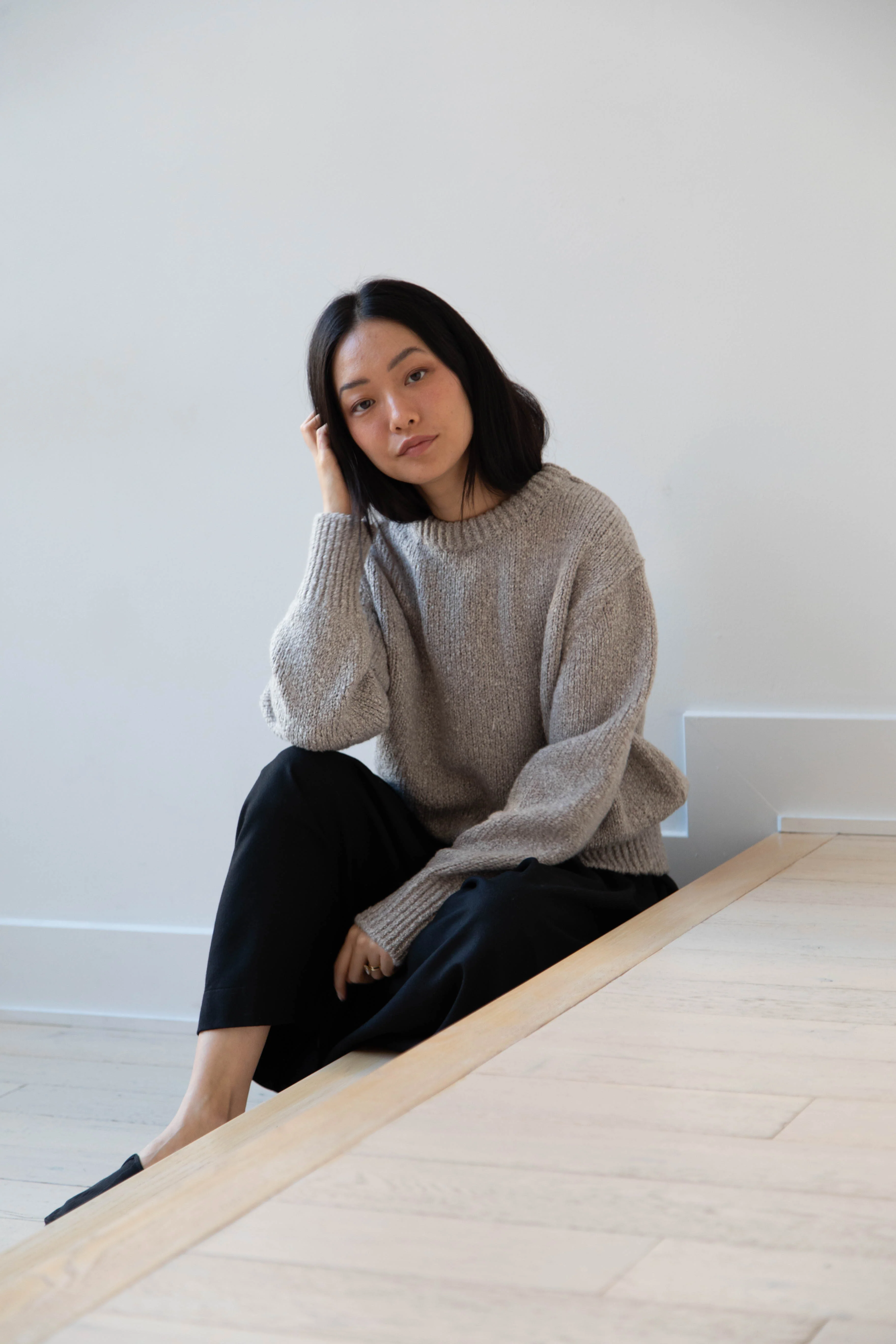 Aton | Crewneck Sweater in Greige Wool silk - Image 19