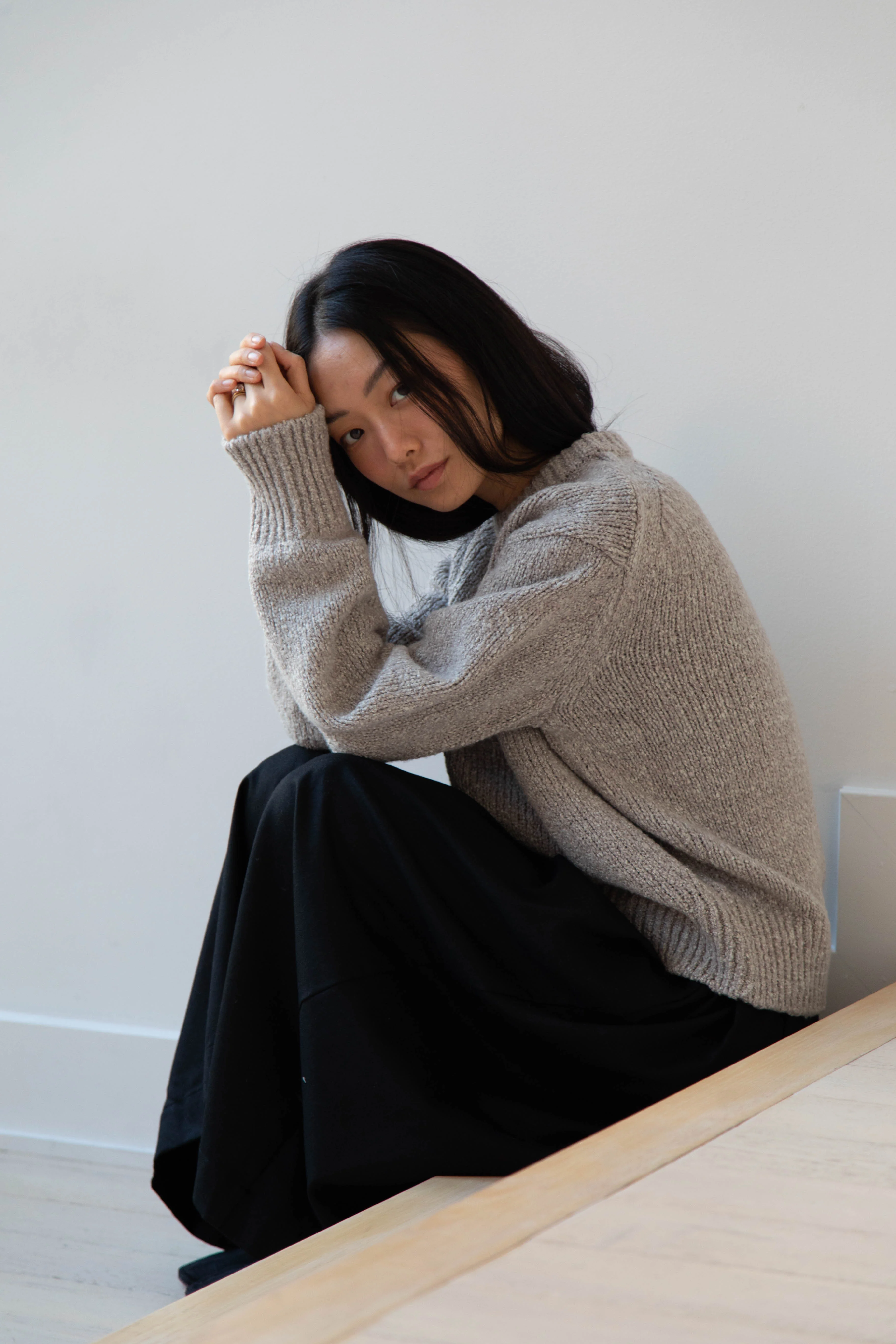 Aton | Crewneck Sweater in Greige Wool silk - Image 21