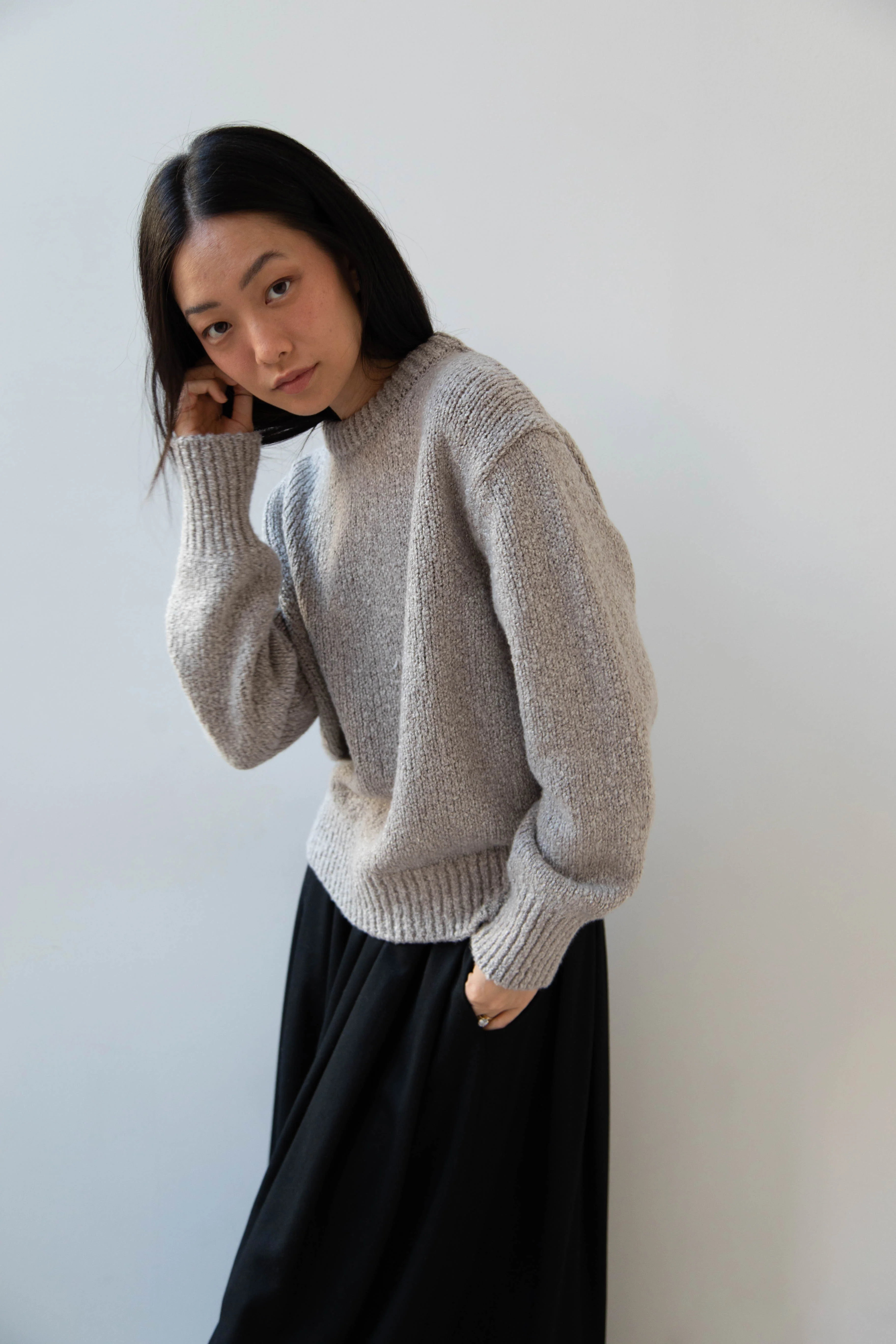 Aton | Crewneck Sweater in Greige Wool silk - Image 24