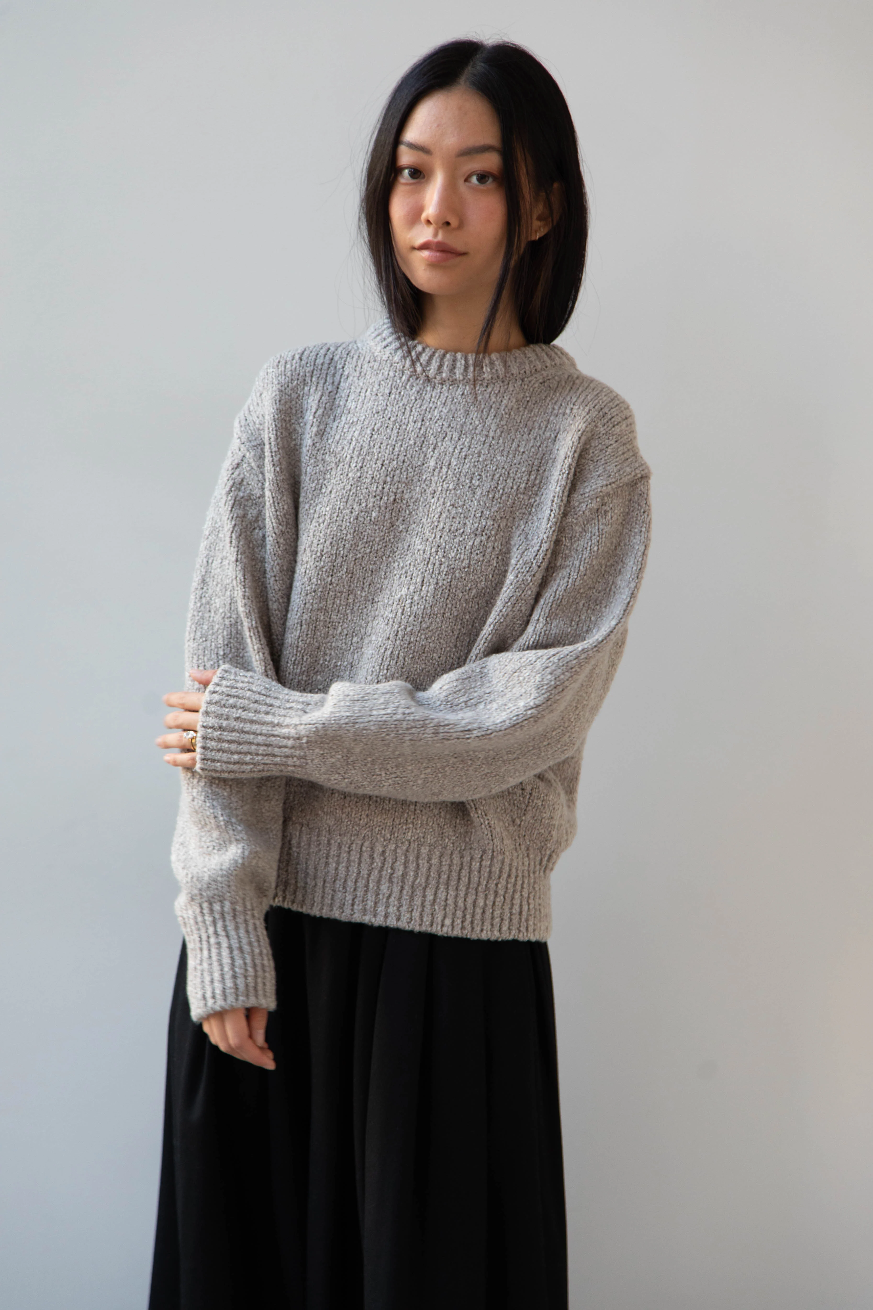 Aton | Crewneck Sweater in Greige Wool silk - Image 8