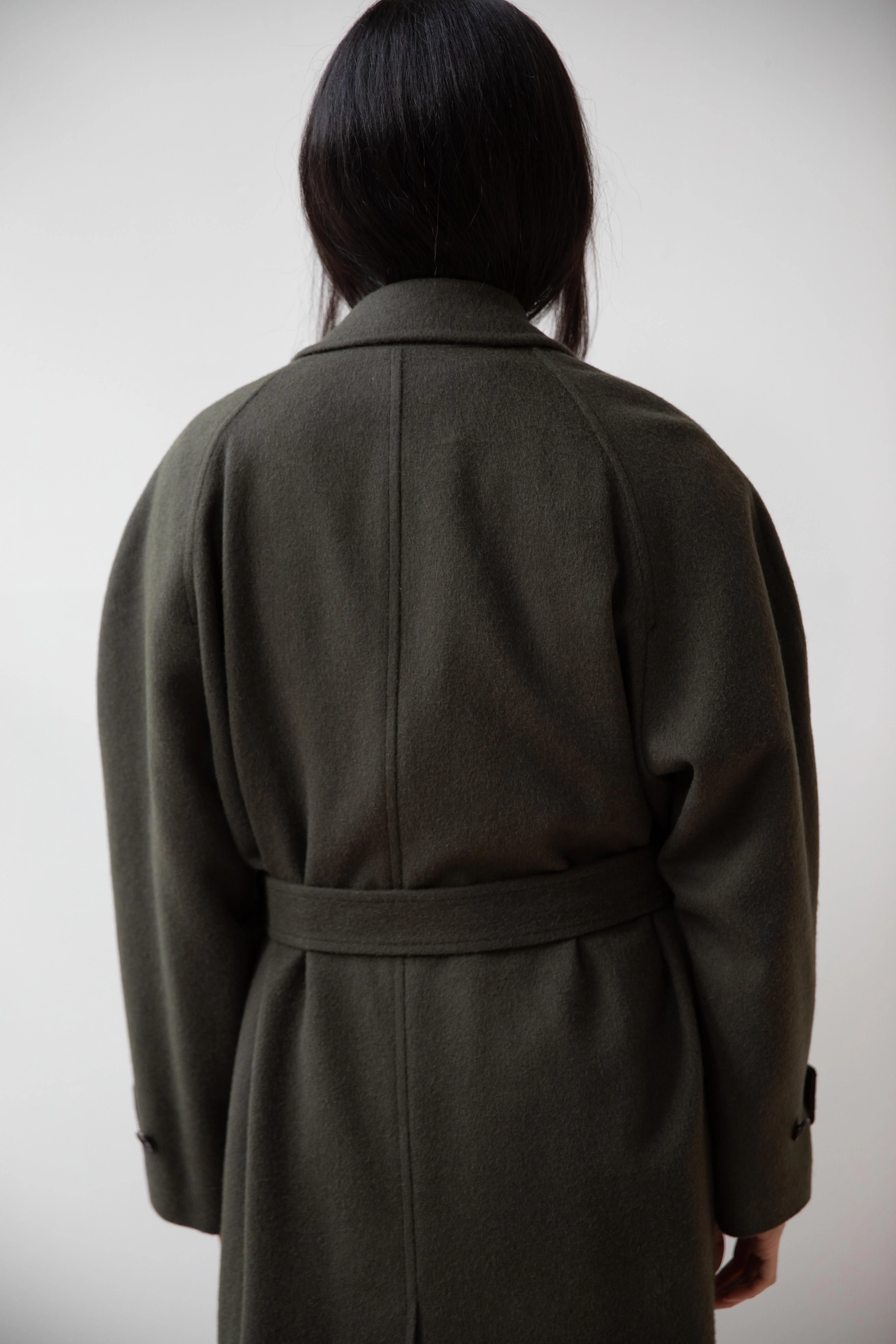 Auralee | Baby Camel Flannel Coat in Dark Olive - Image 27