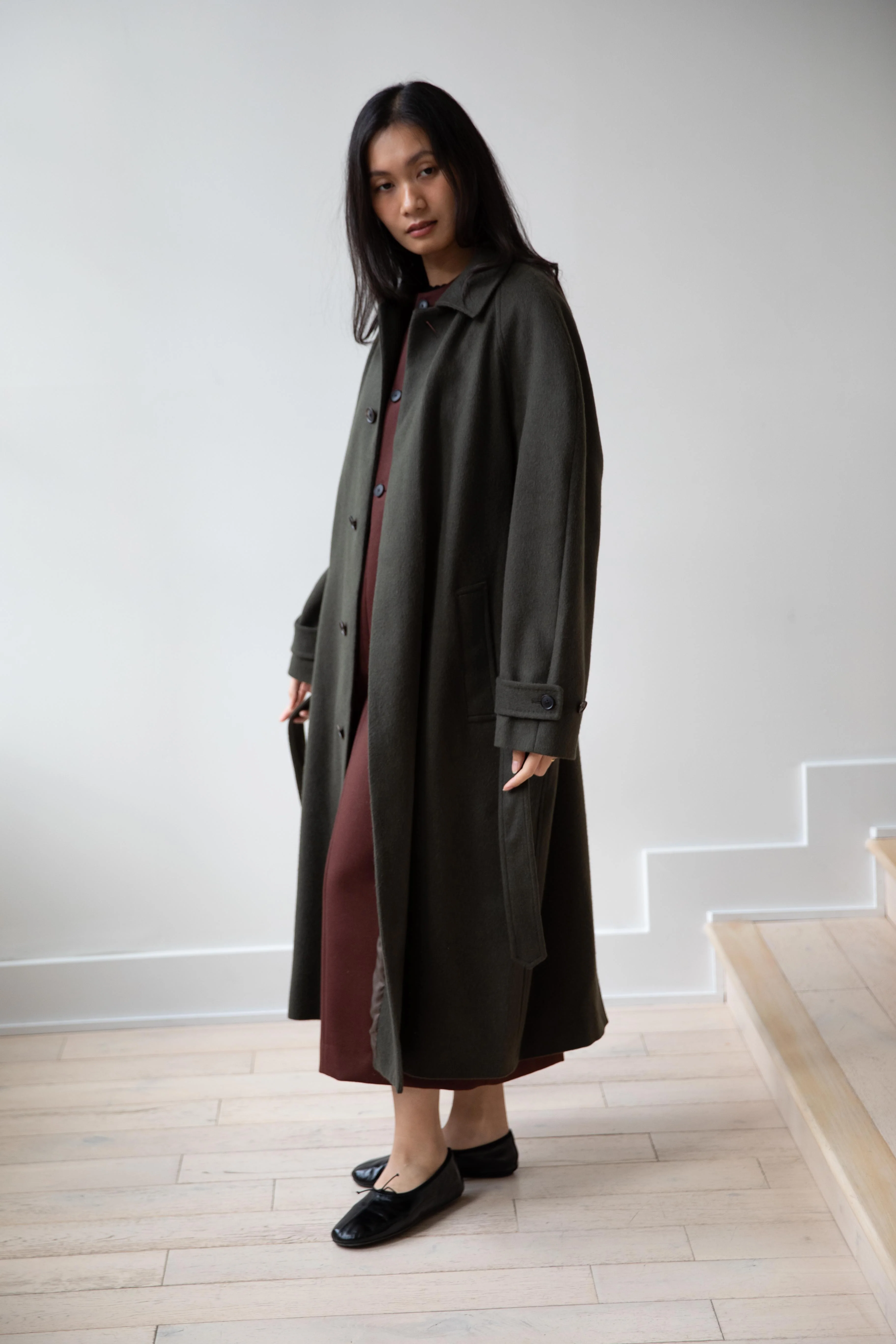 Auralee | Baby Camel Flannel Coat in Dark Olive - Image 5