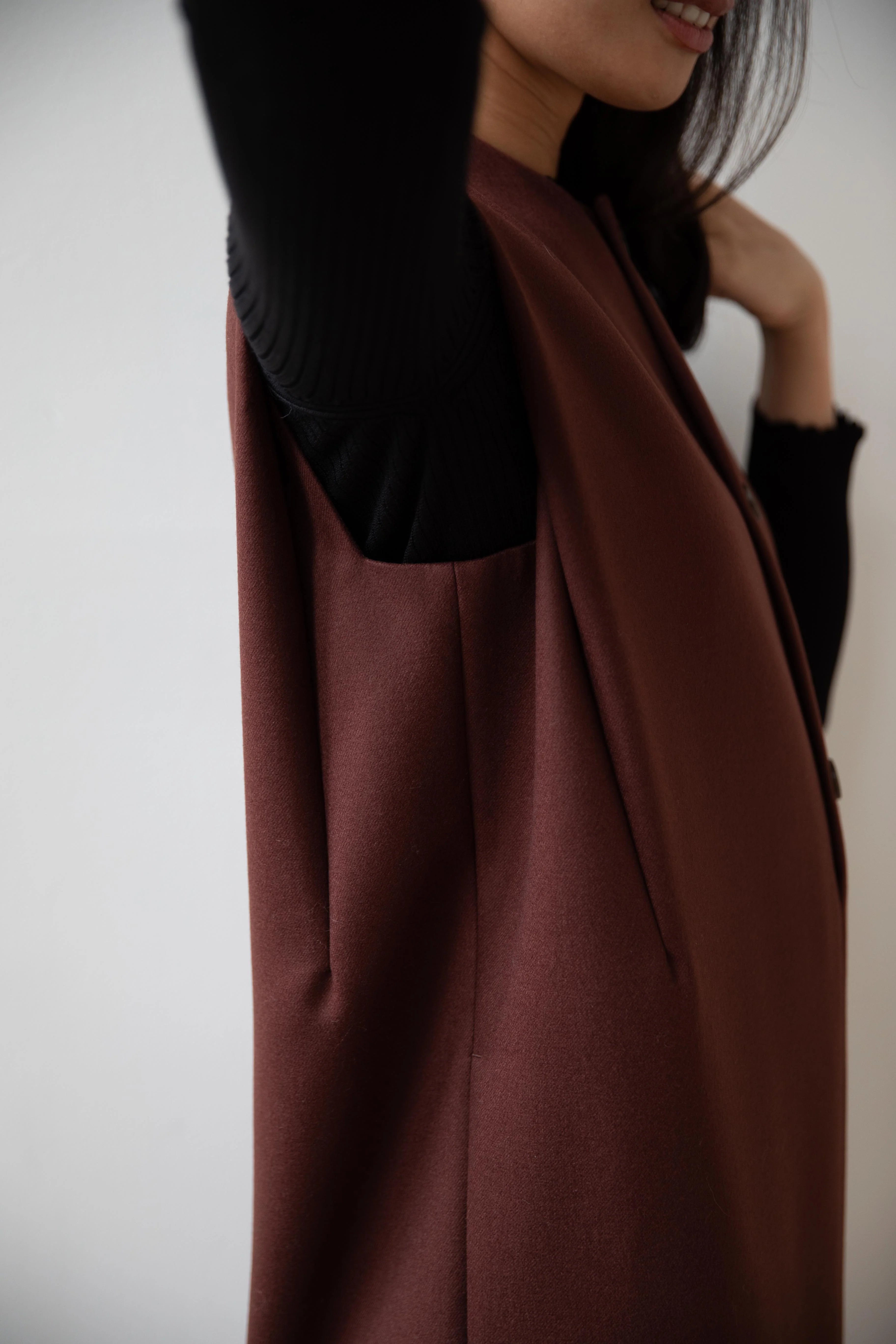 Auralee | Light Melton Sleeveless Dress in Bordeaux - Image 13
