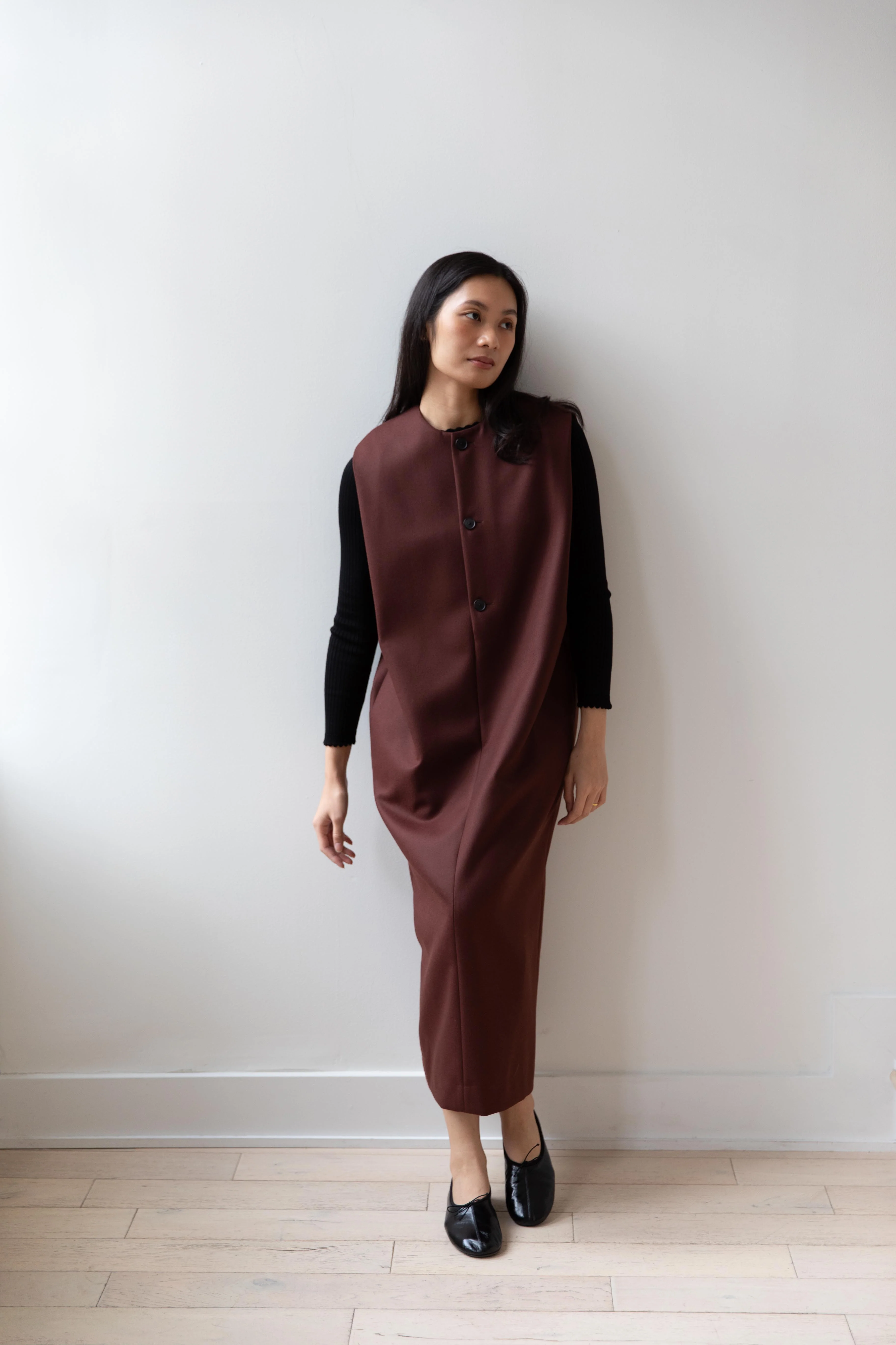 Auralee | Light Melton Sleeveless Dress in Bordeaux - Image 5