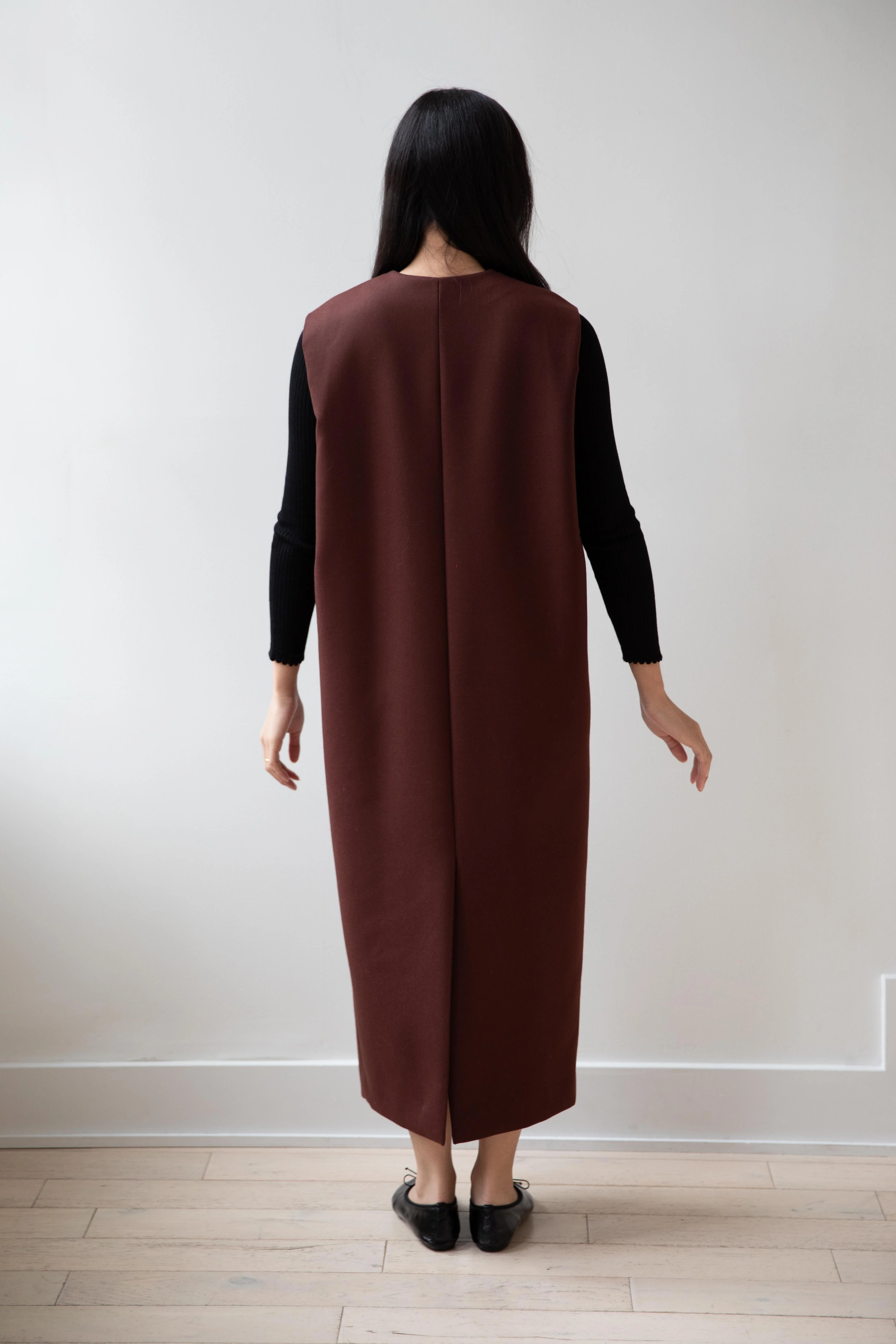 Auralee | Light Melton Sleeveless Dress in Bordeaux - Image 7
