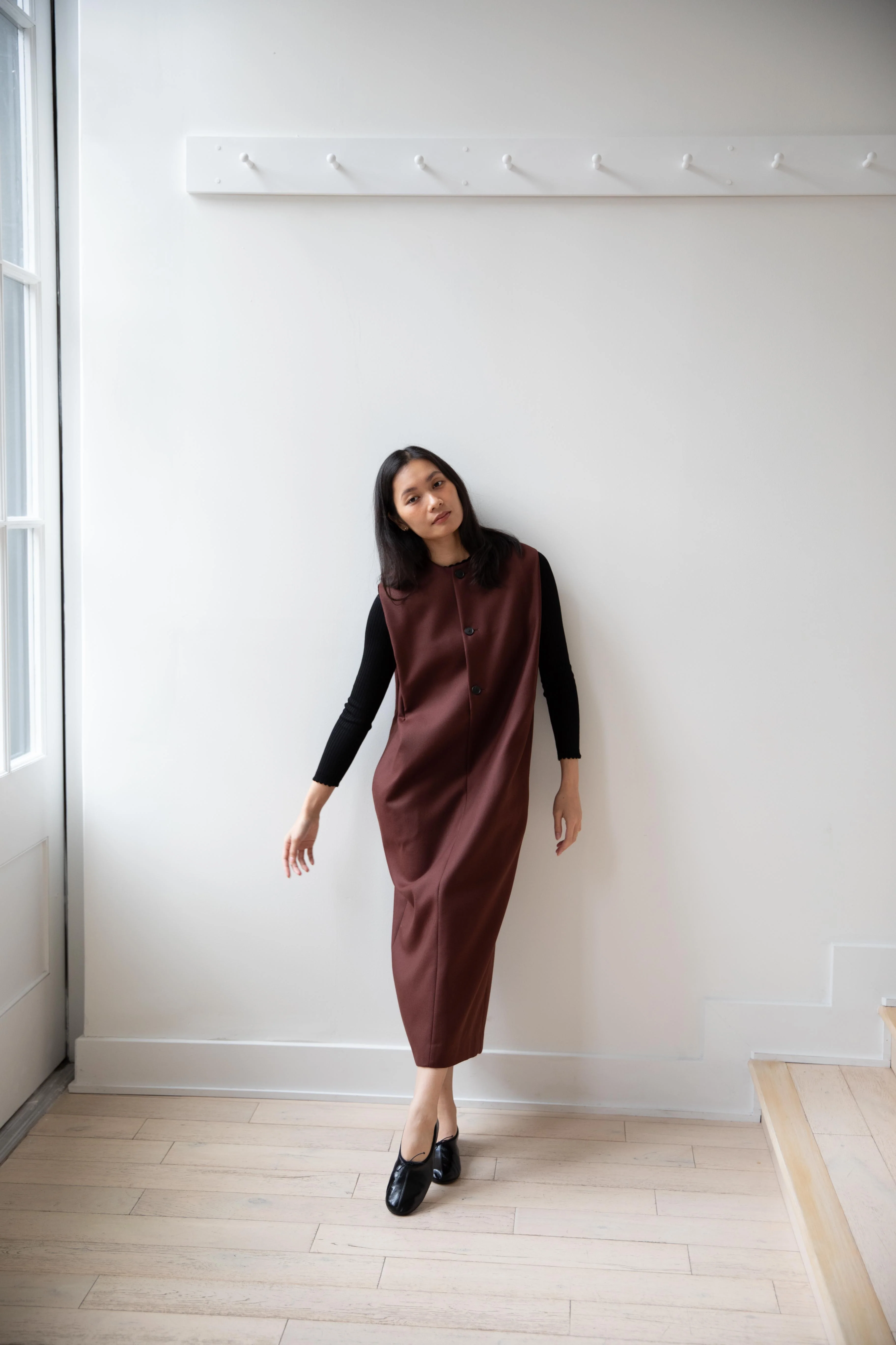 Auralee | Light Melton Sleeveless Dress in Bordeaux - Image 9
