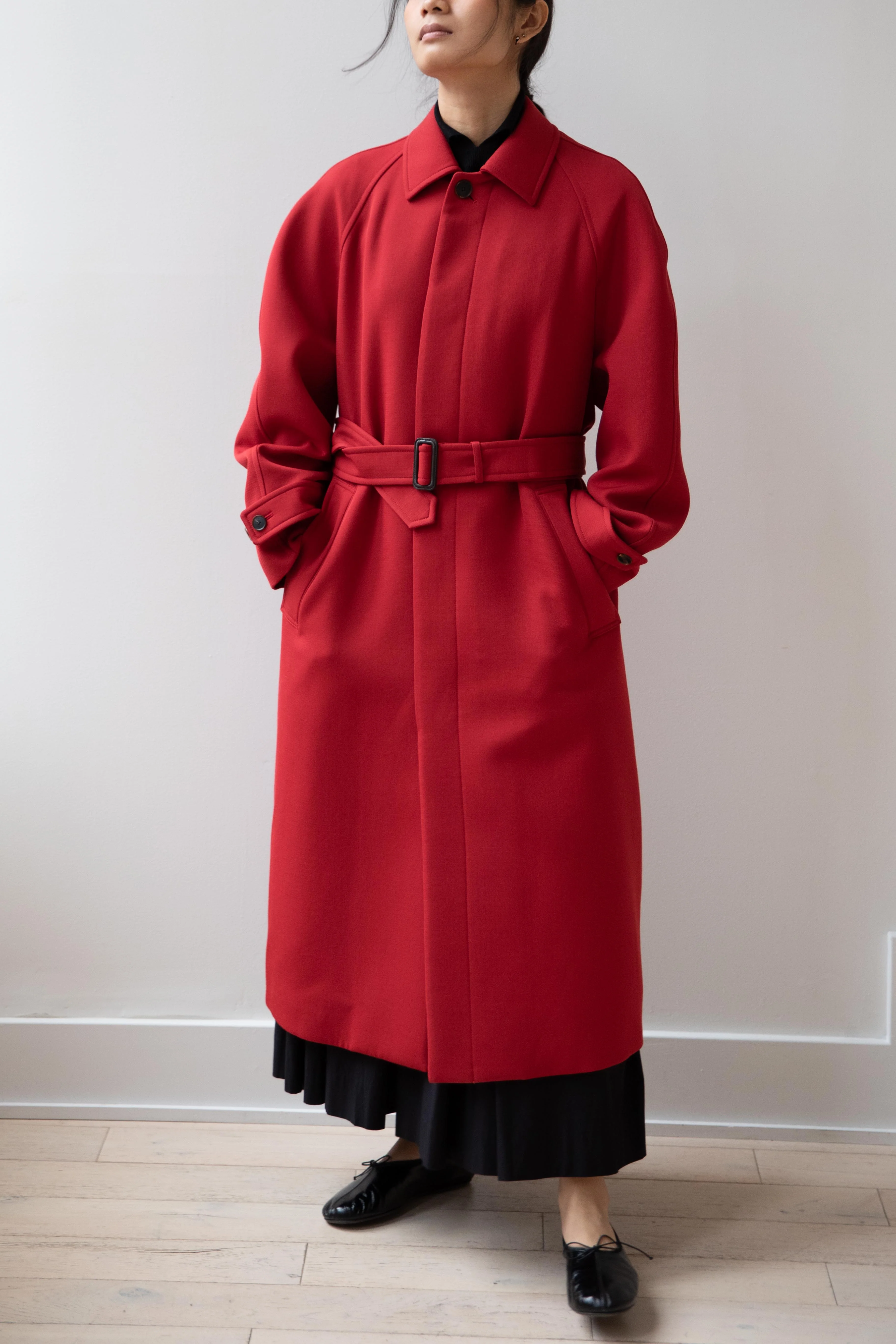 Auralee | Twisted Double Cloth Coat in Dusty Red - Image 26