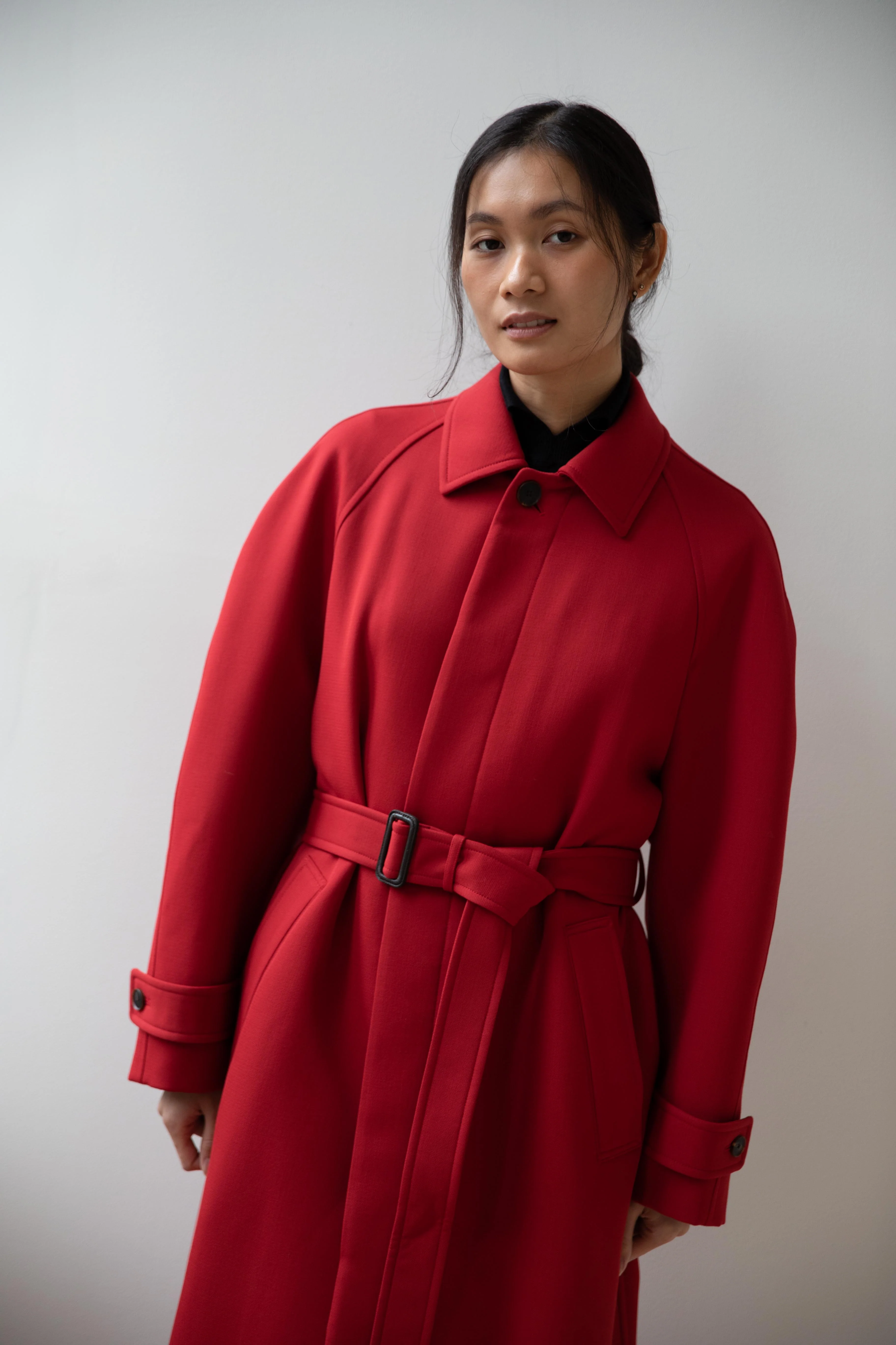Auralee | Twisted Double Cloth Coat in Dusty Red - Image 38