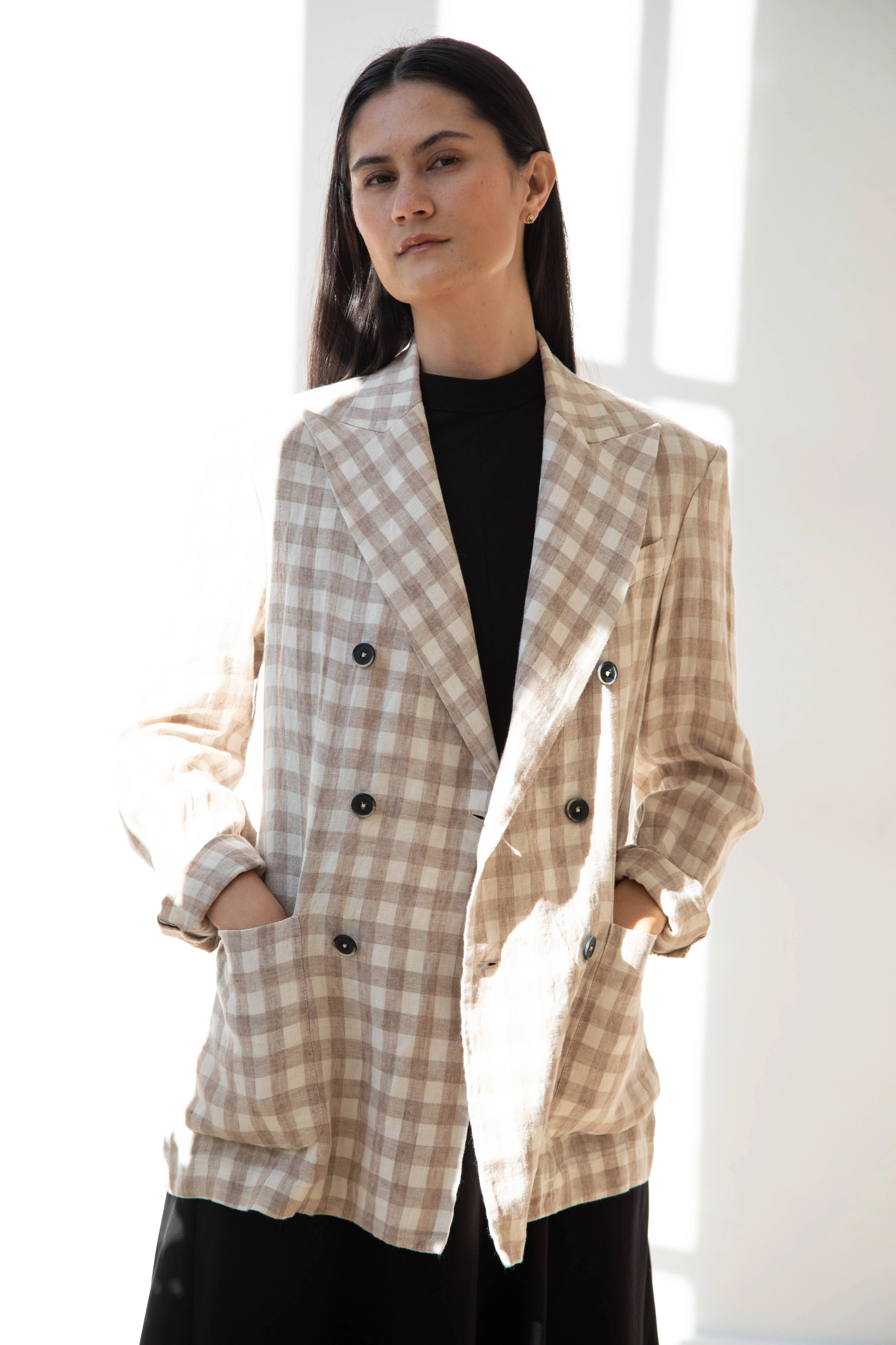 Barena Venezia | Double Breasted Blazer in Cream Check - Image 37