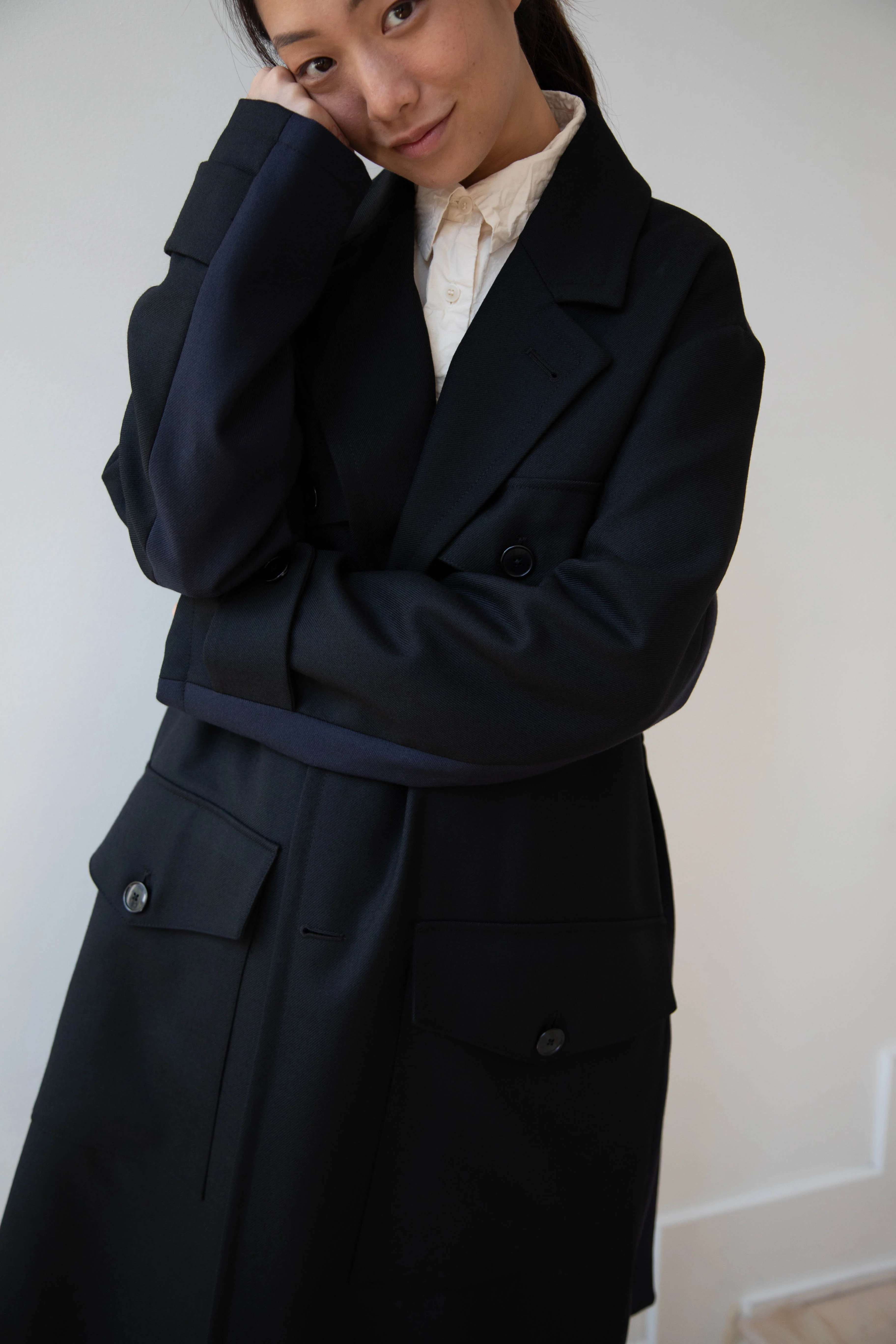 Barena Venezia Zanette Wool Coat in Black & Navy - Image 24