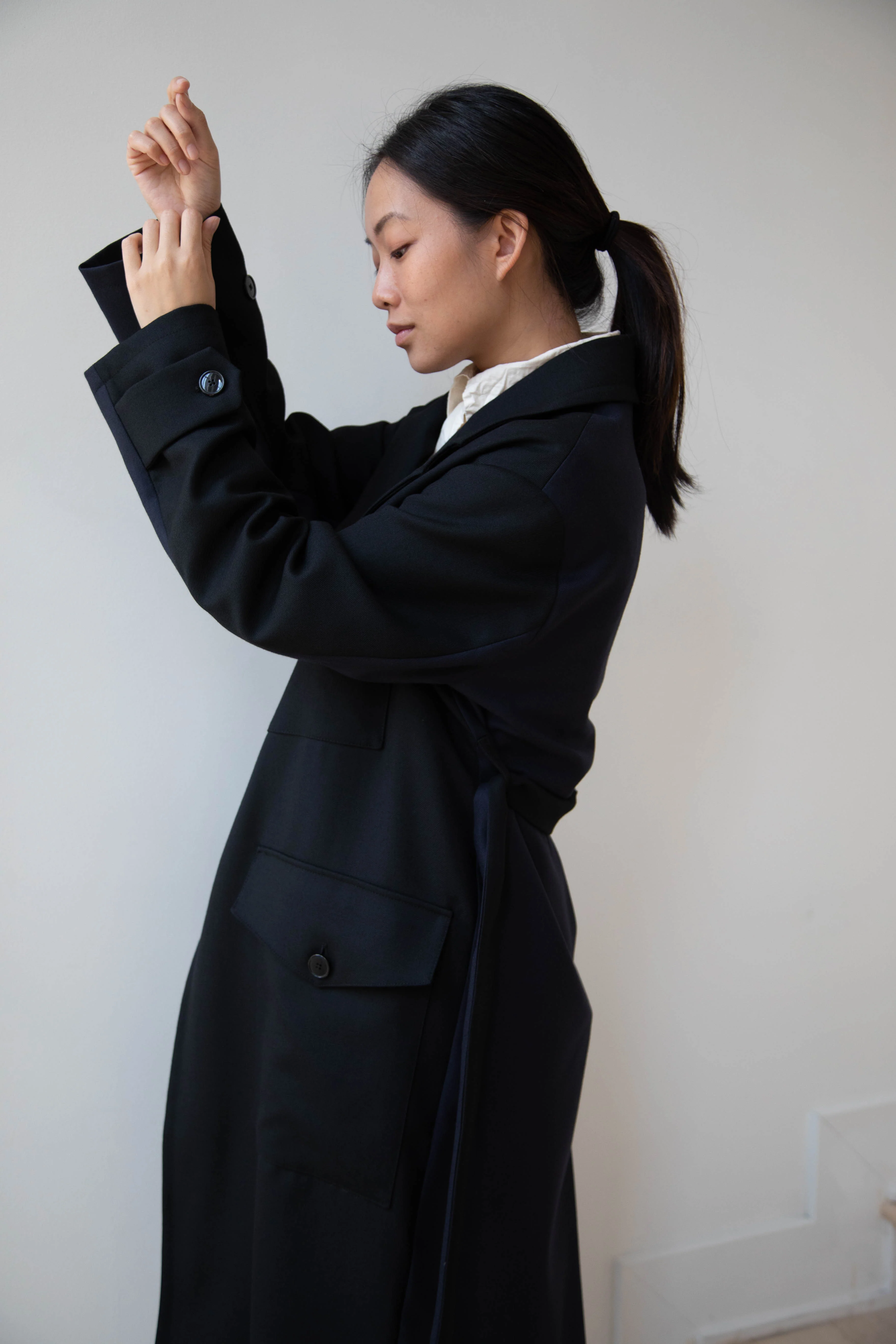 Barena Venezia Zanette Wool Coat in Black & Navy - Image 25