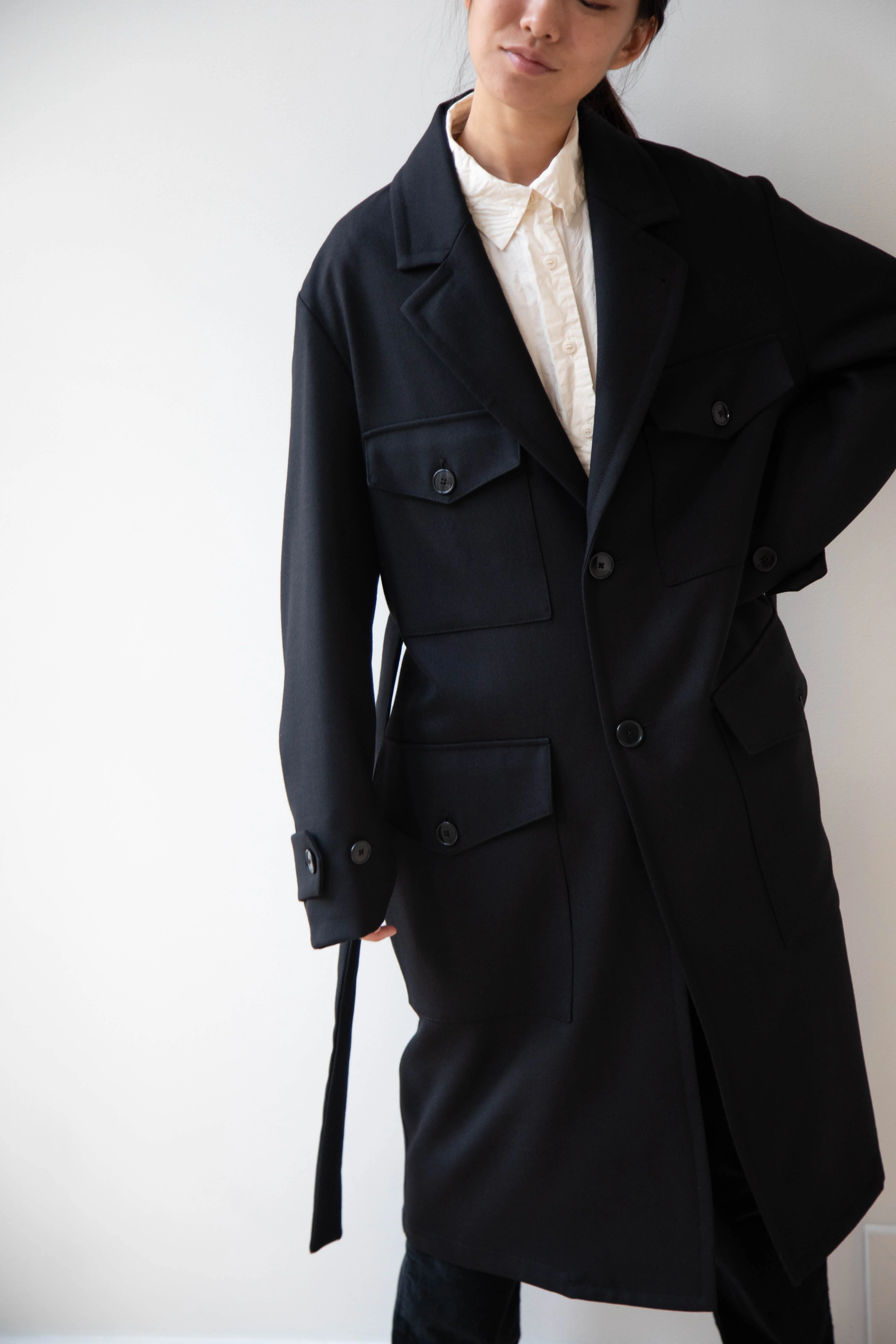 Barena Venezia Zanette Wool Coat in Black & Navy - Image 39