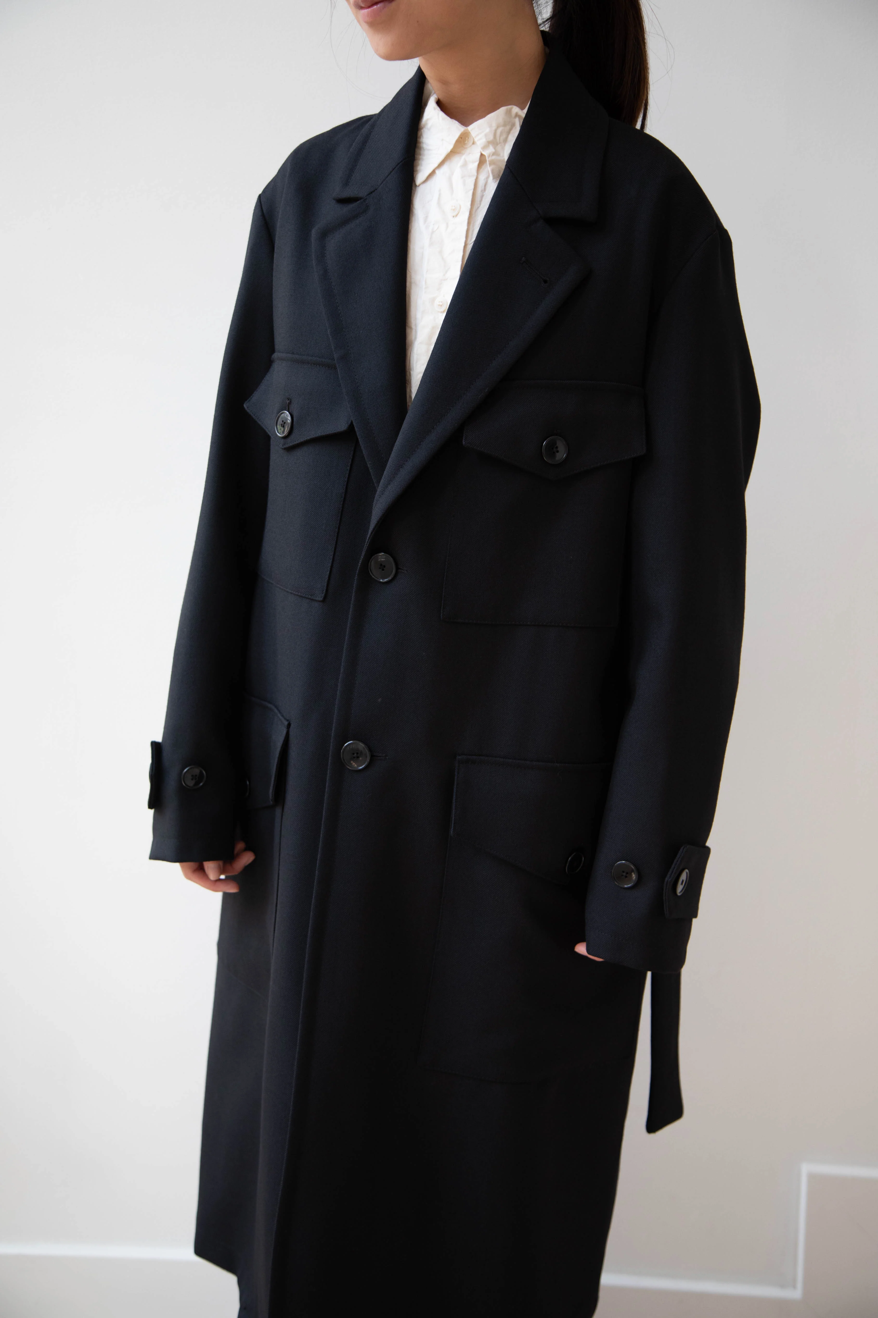 Barena Venezia Zanette Wool Coat in Black & Navy - Image 40