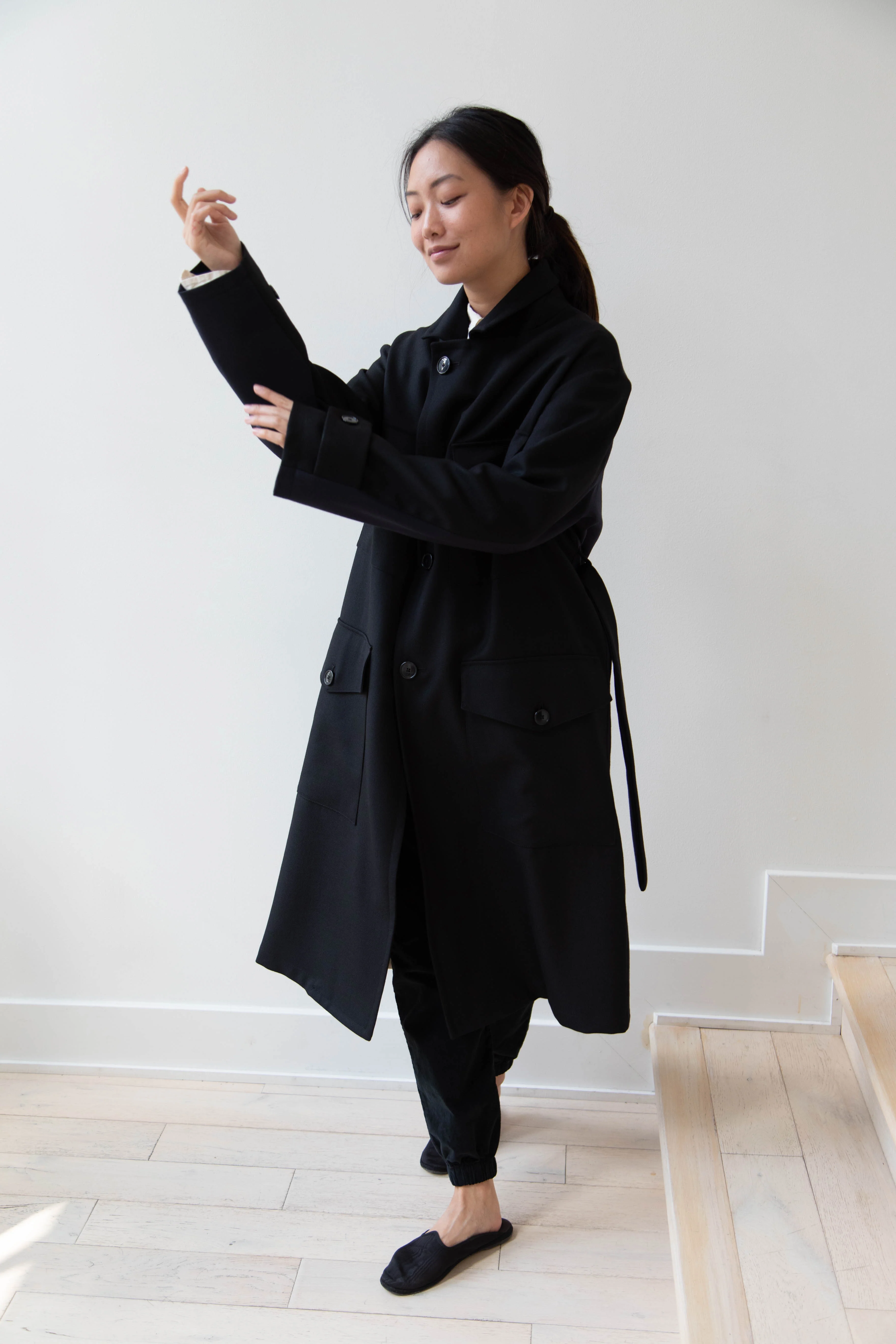 Barena Venezia Zanette Wool Coat in Black & Navy - Image 43