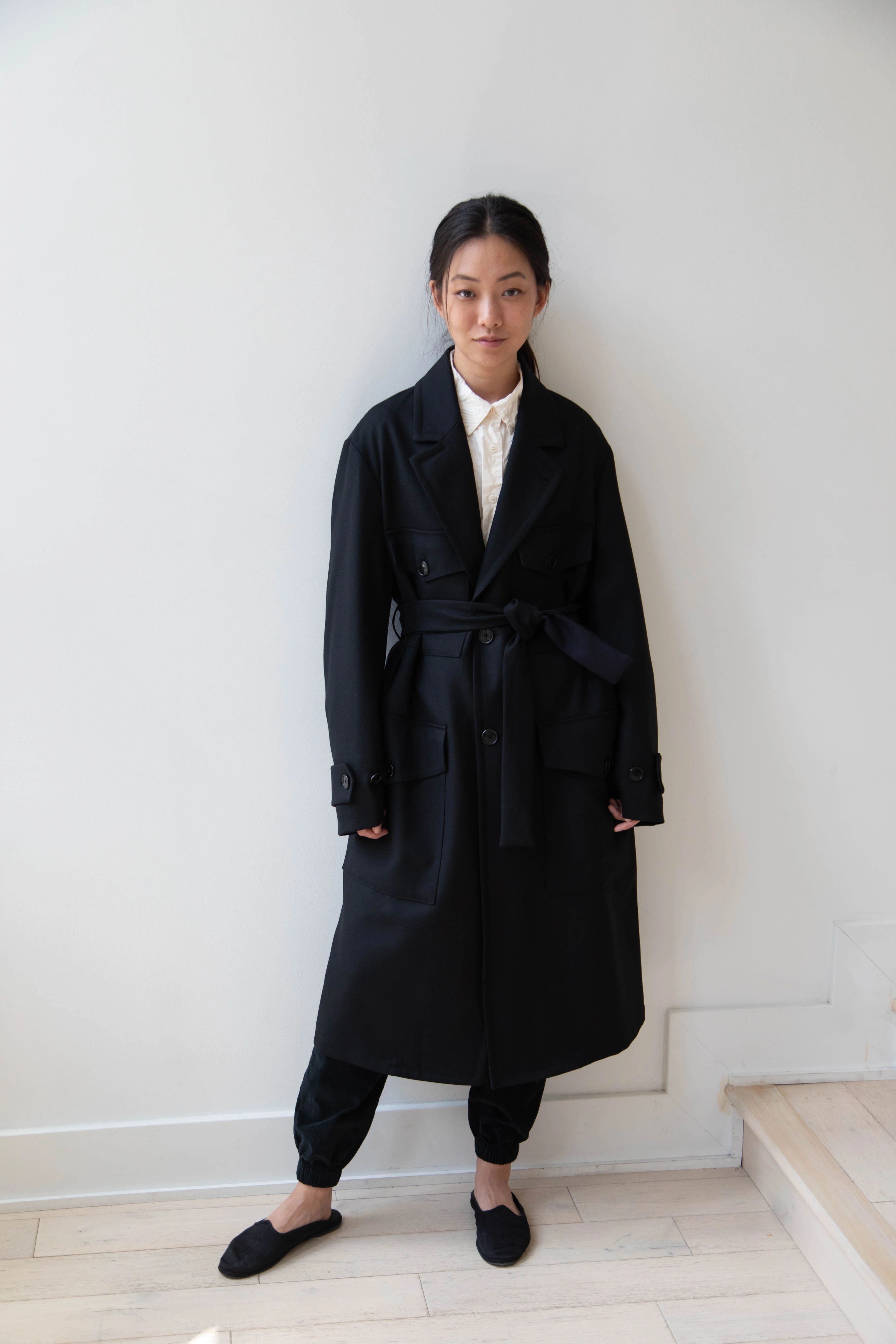 Barena Venezia Zanette Wool Coat in Black & Navy - Image 46