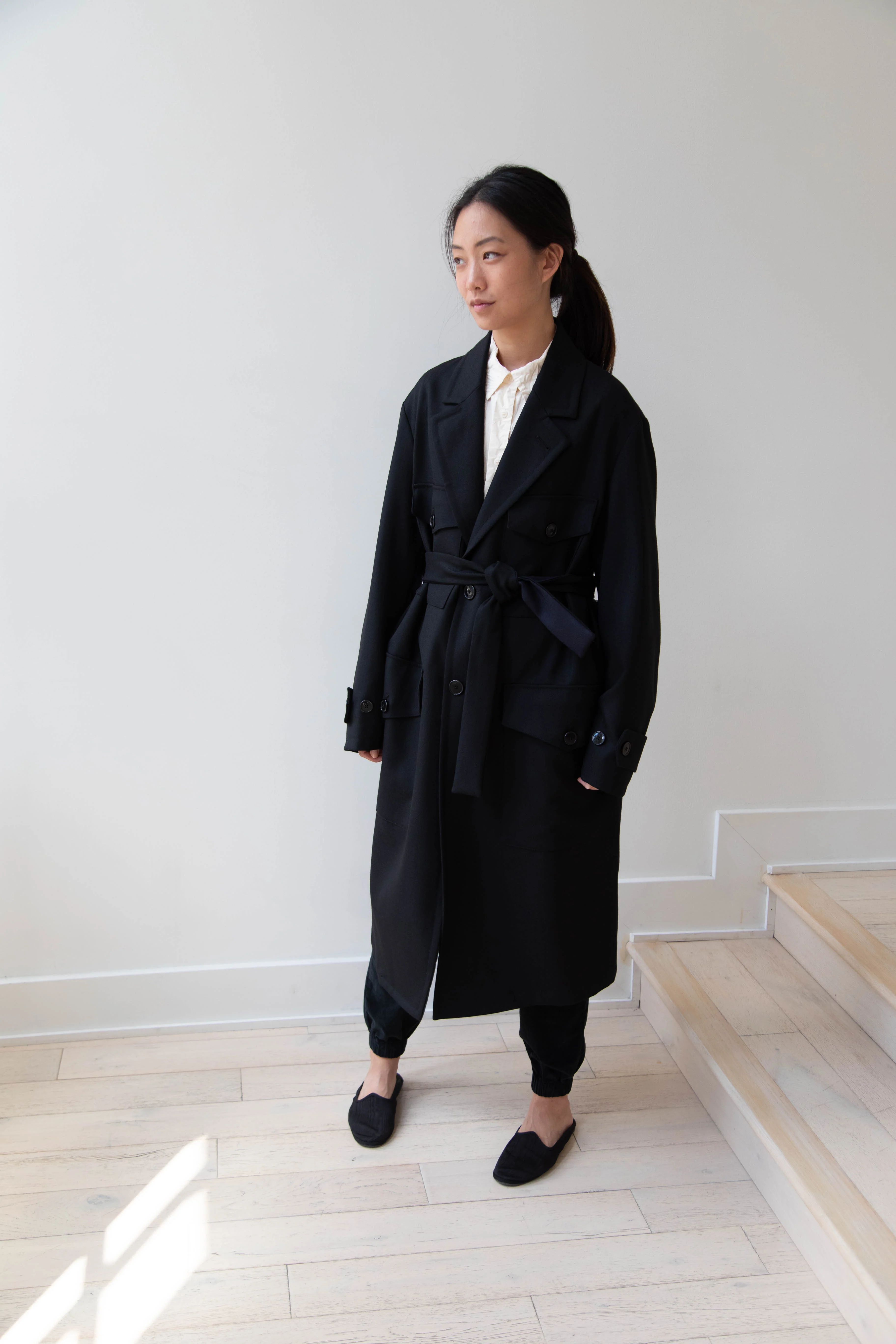 Barena Venezia Zanette Wool Coat in Black & Navy - Image 47