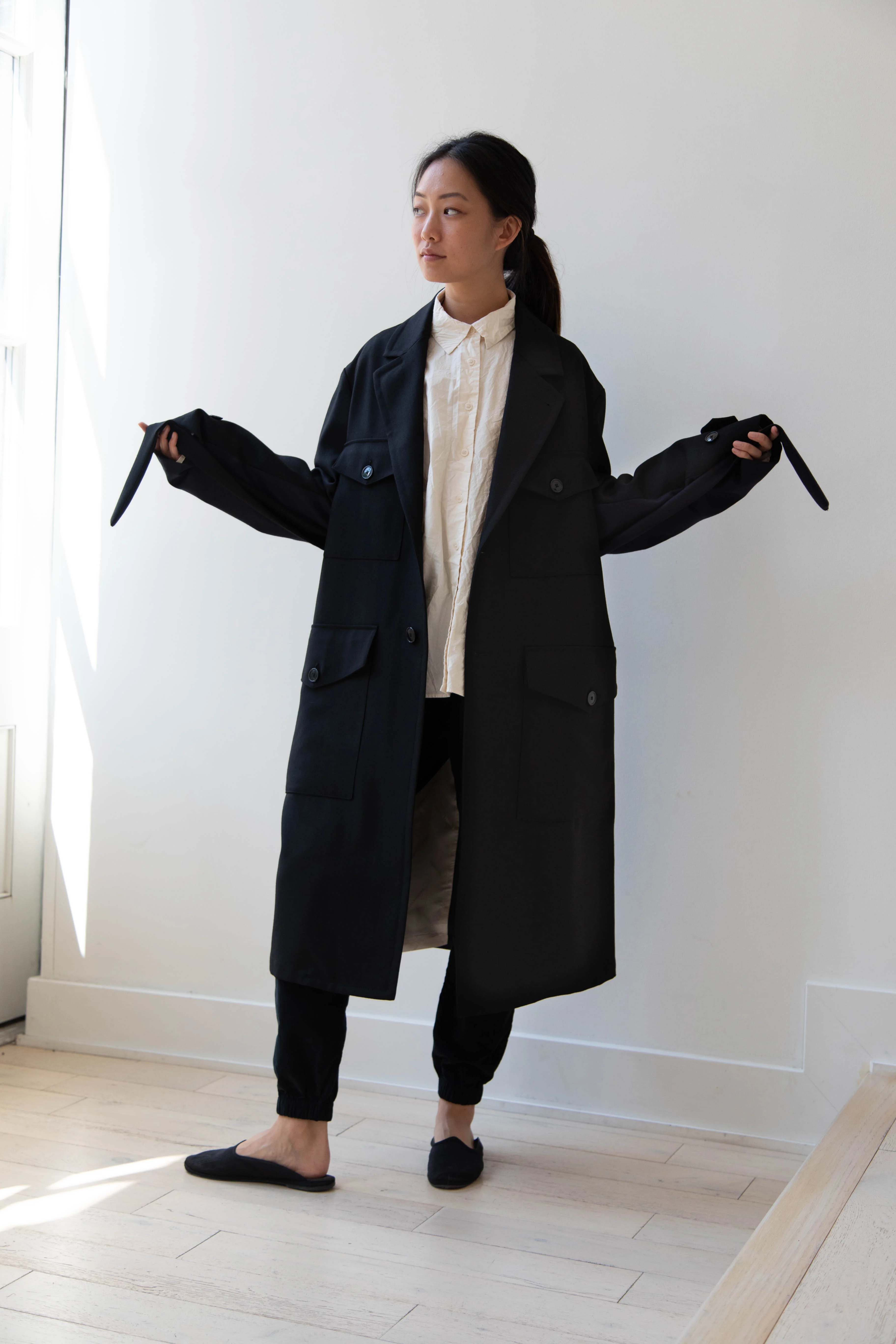 Barena Venezia Zanette Wool Coat in Black & Navy - Image 5