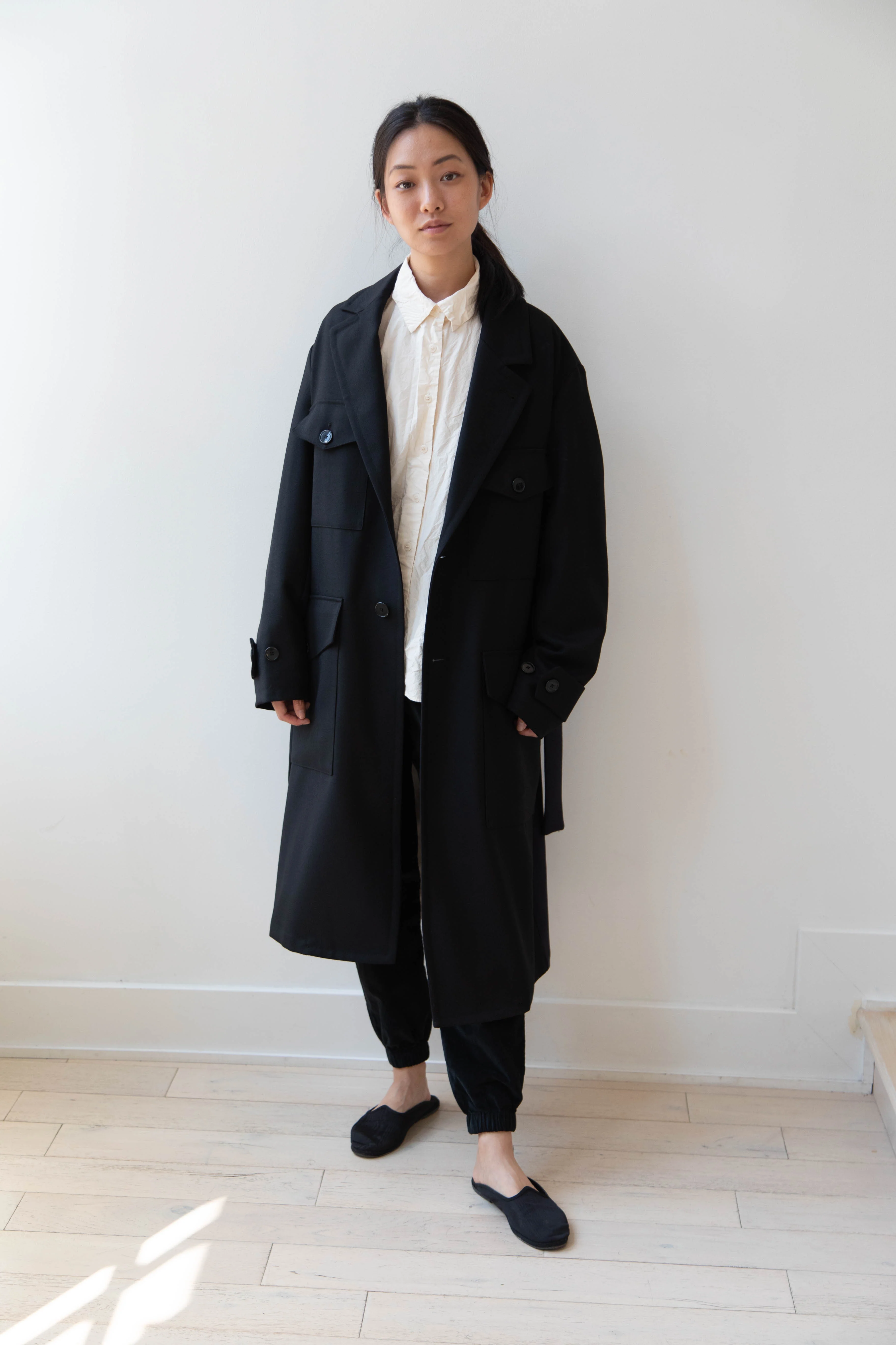 Barena Venezia Zanette Wool Coat in Black & Navy - Image 6