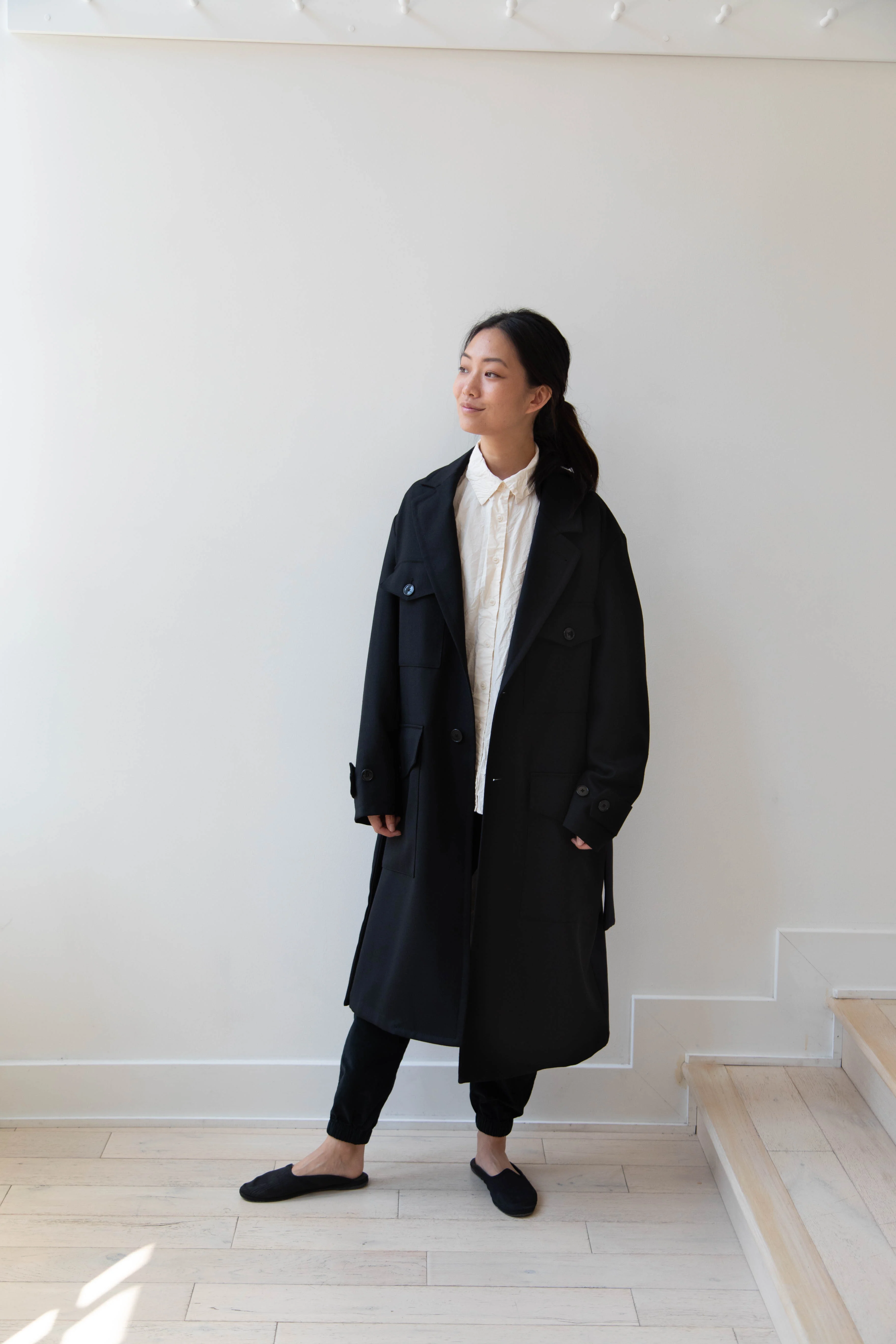 Barena Venezia Zanette Wool Coat in Black & Navy - Image 7