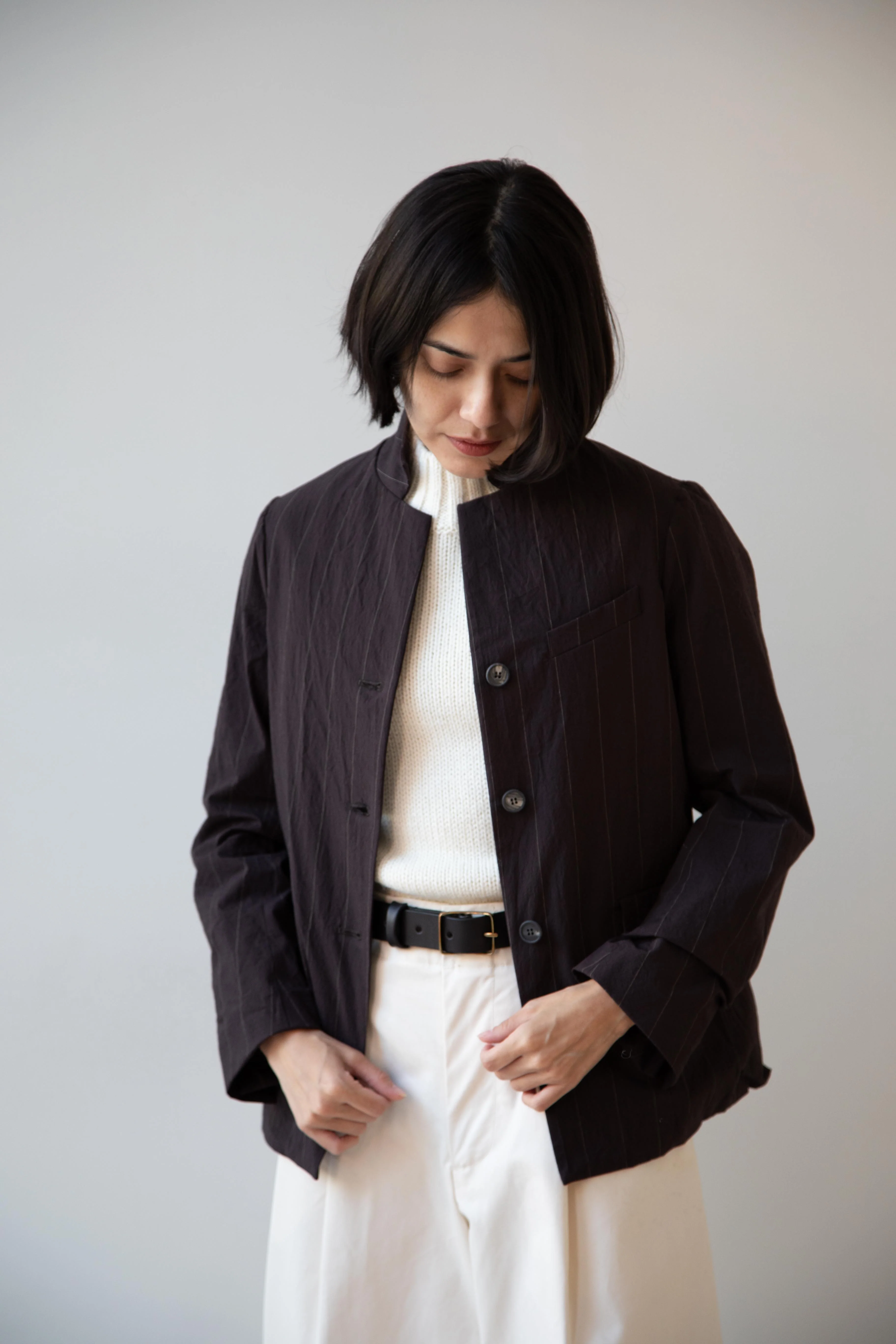 Bergfabel | Giulia Jacket in Eggplant Stripe - Image 2