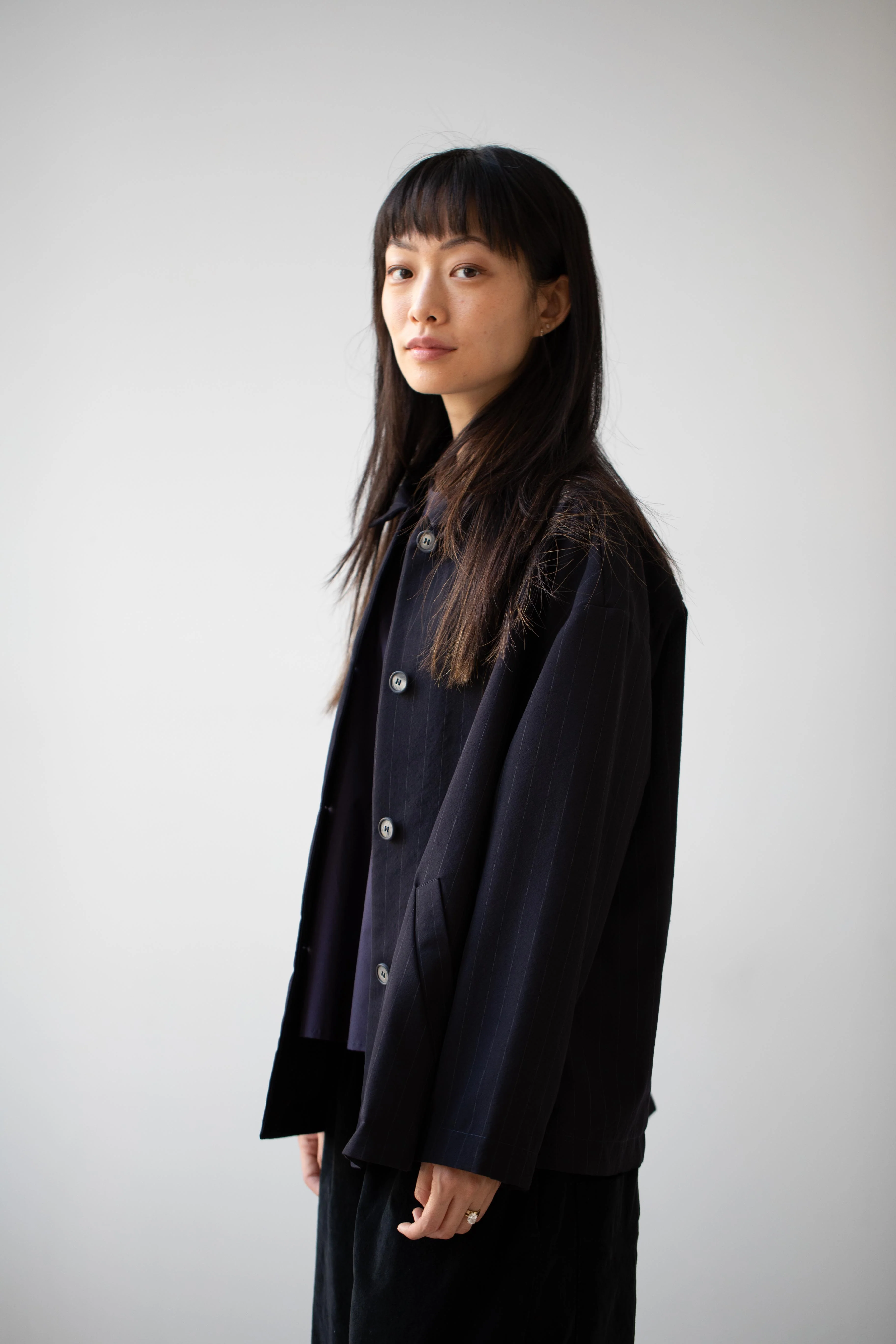 Bergfabel | Uli Jacket in Navy Stripe Wool - Image 11