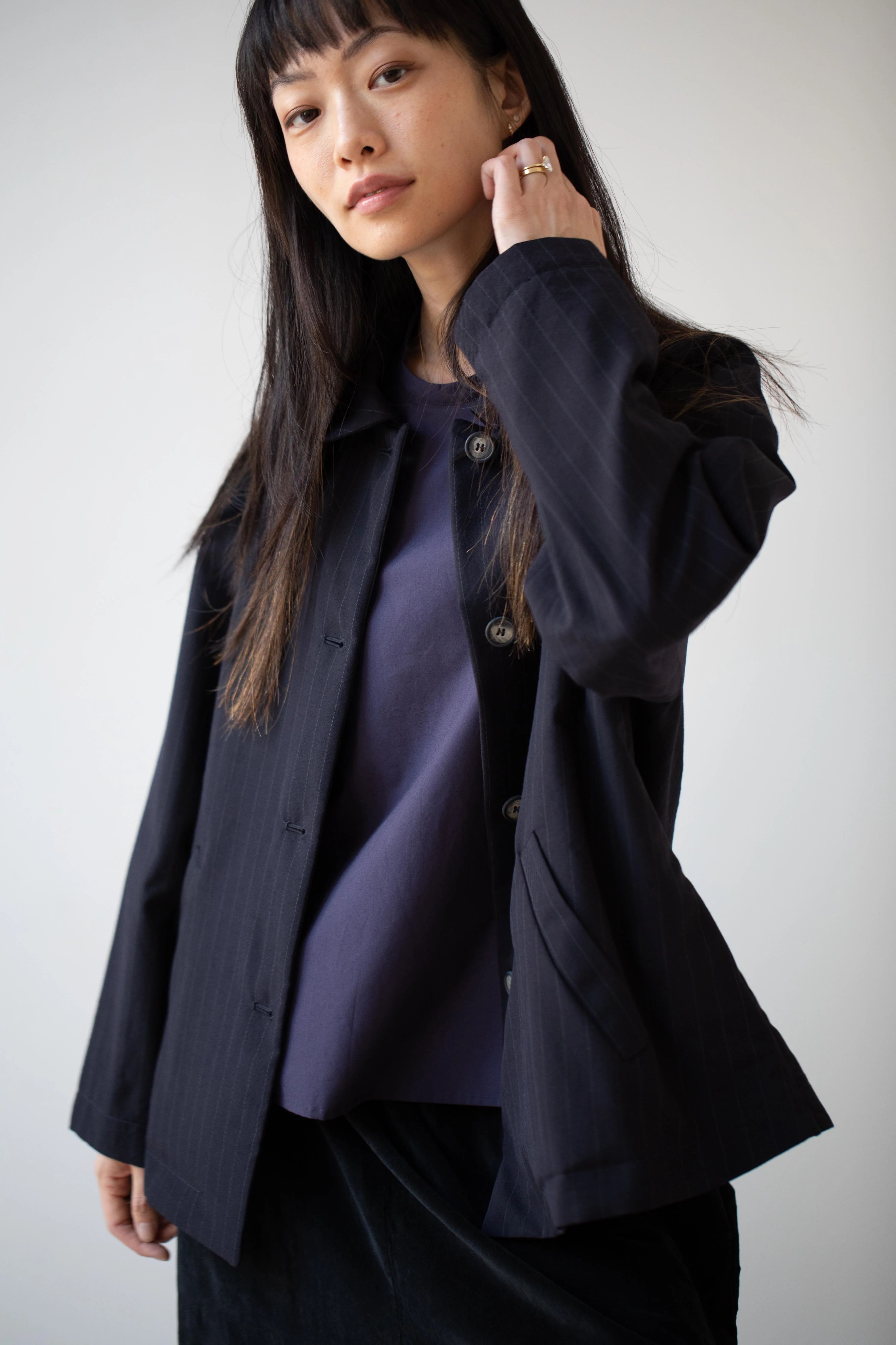 Bergfabel | Uli Jacket in Navy Stripe Wool - Image 12