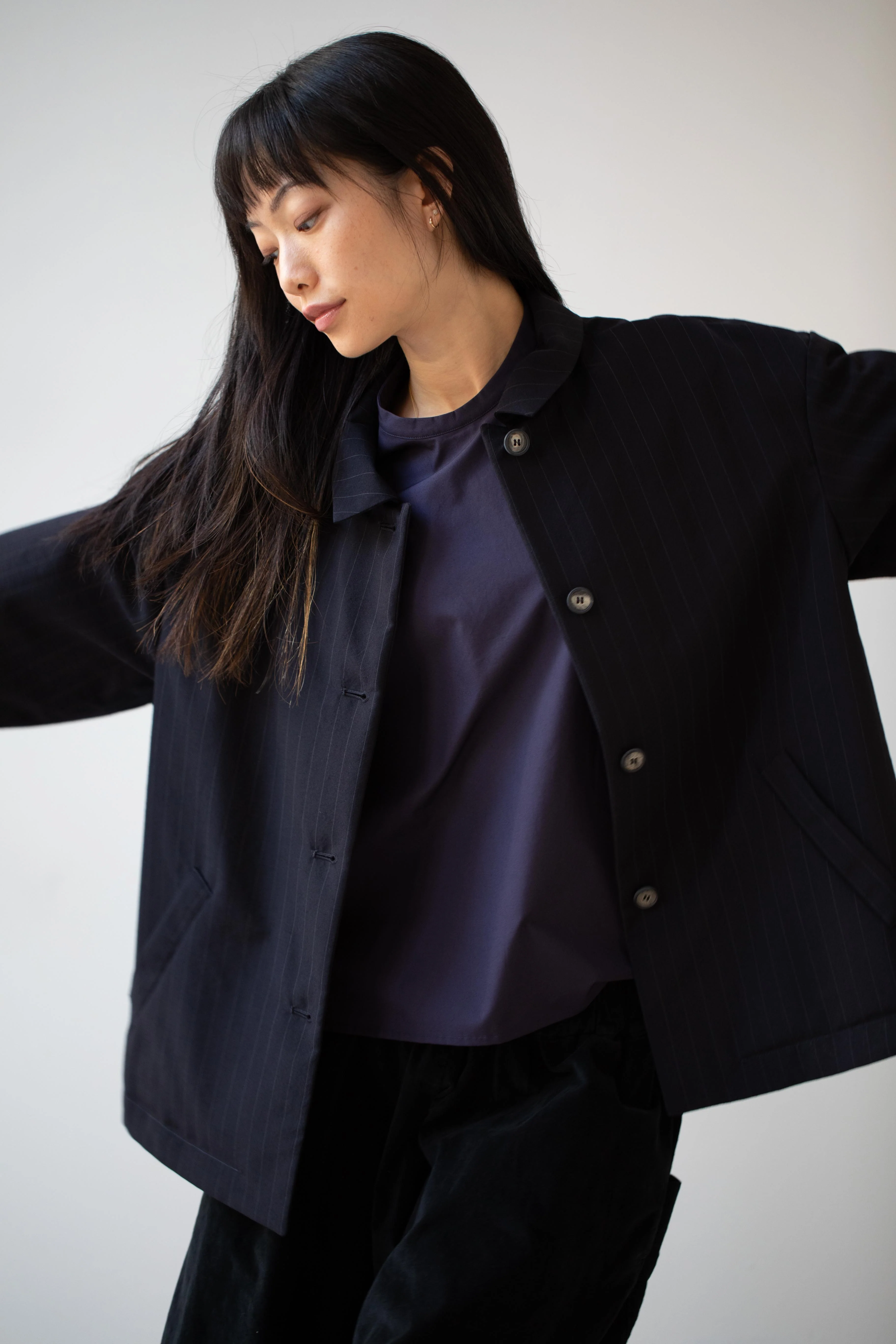 Bergfabel | Uli Jacket in Navy Stripe Wool - Image 13