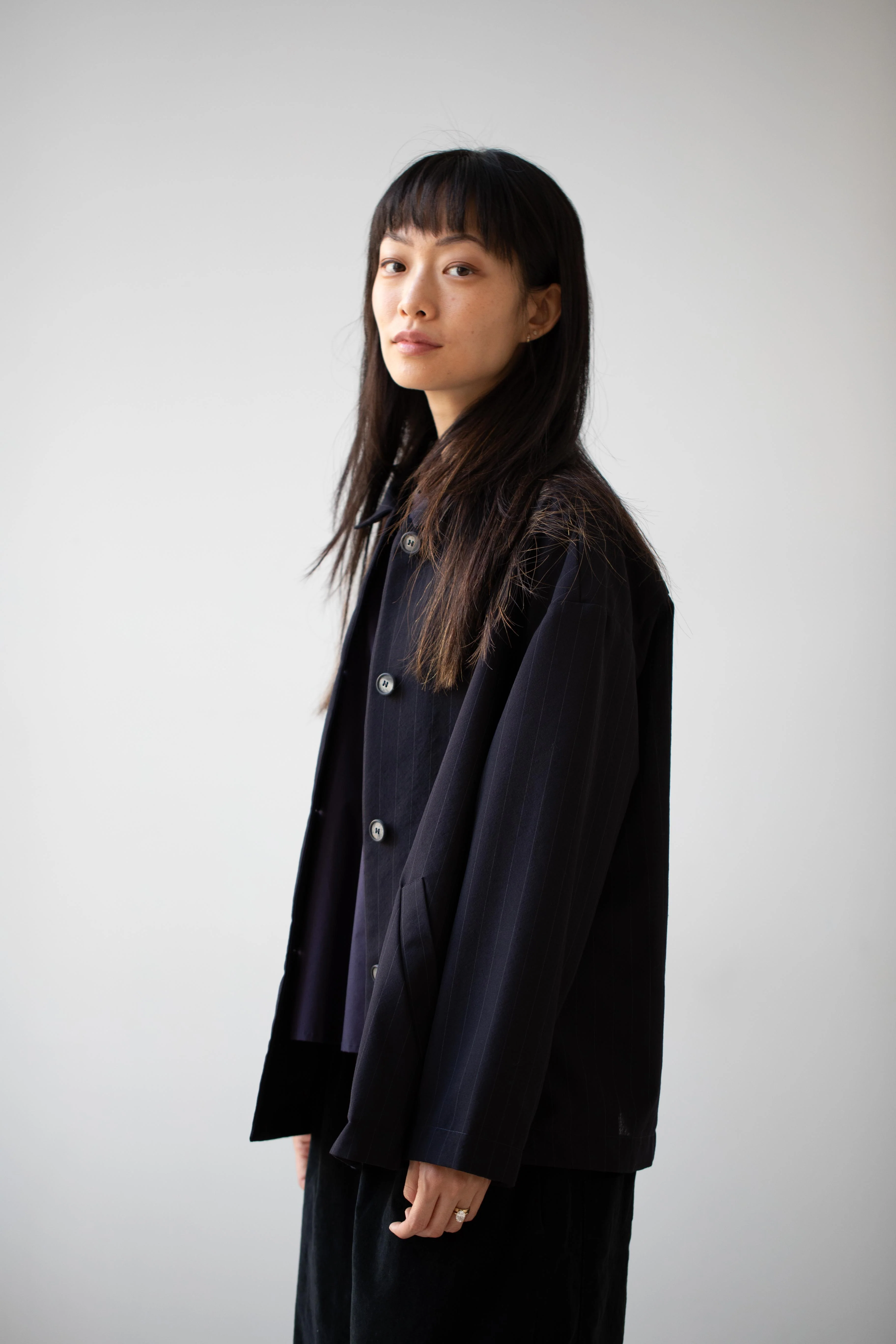 Bergfabel | Uli Jacket in Navy Stripe Wool - Image 2