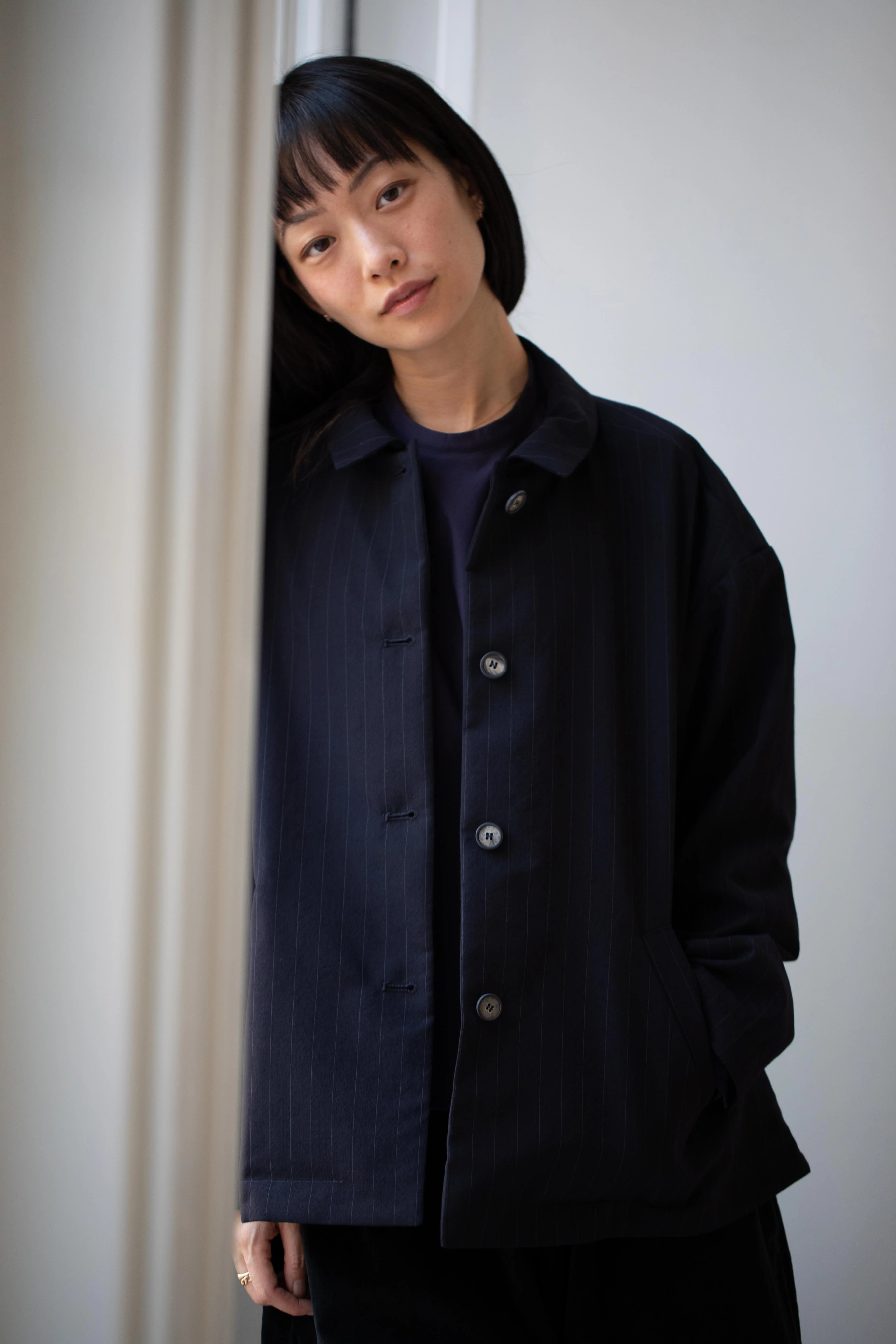 Bergfabel | Uli Jacket in Navy Stripe Wool - Image 25