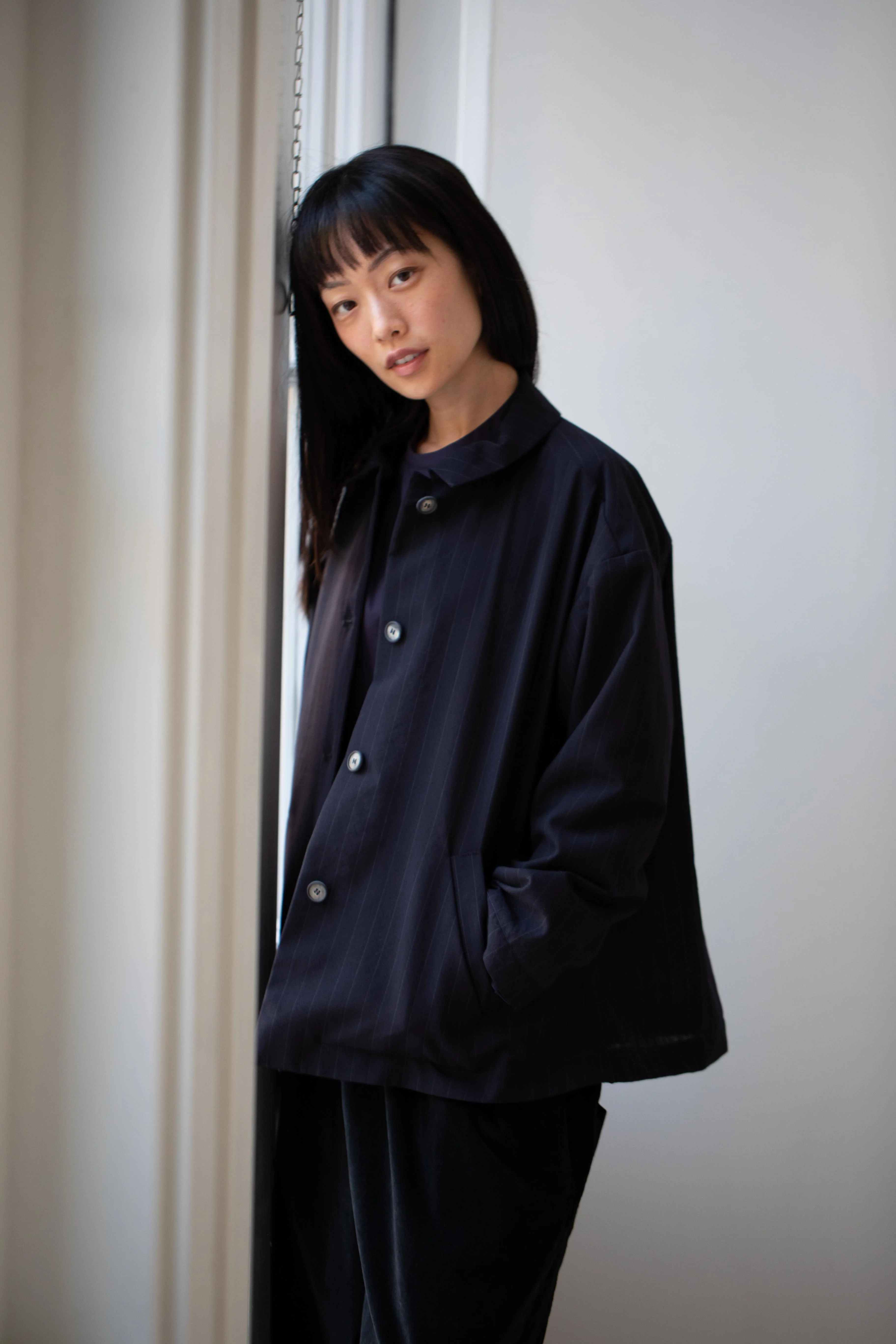 Bergfabel | Uli Jacket in Navy Stripe Wool - Image 26