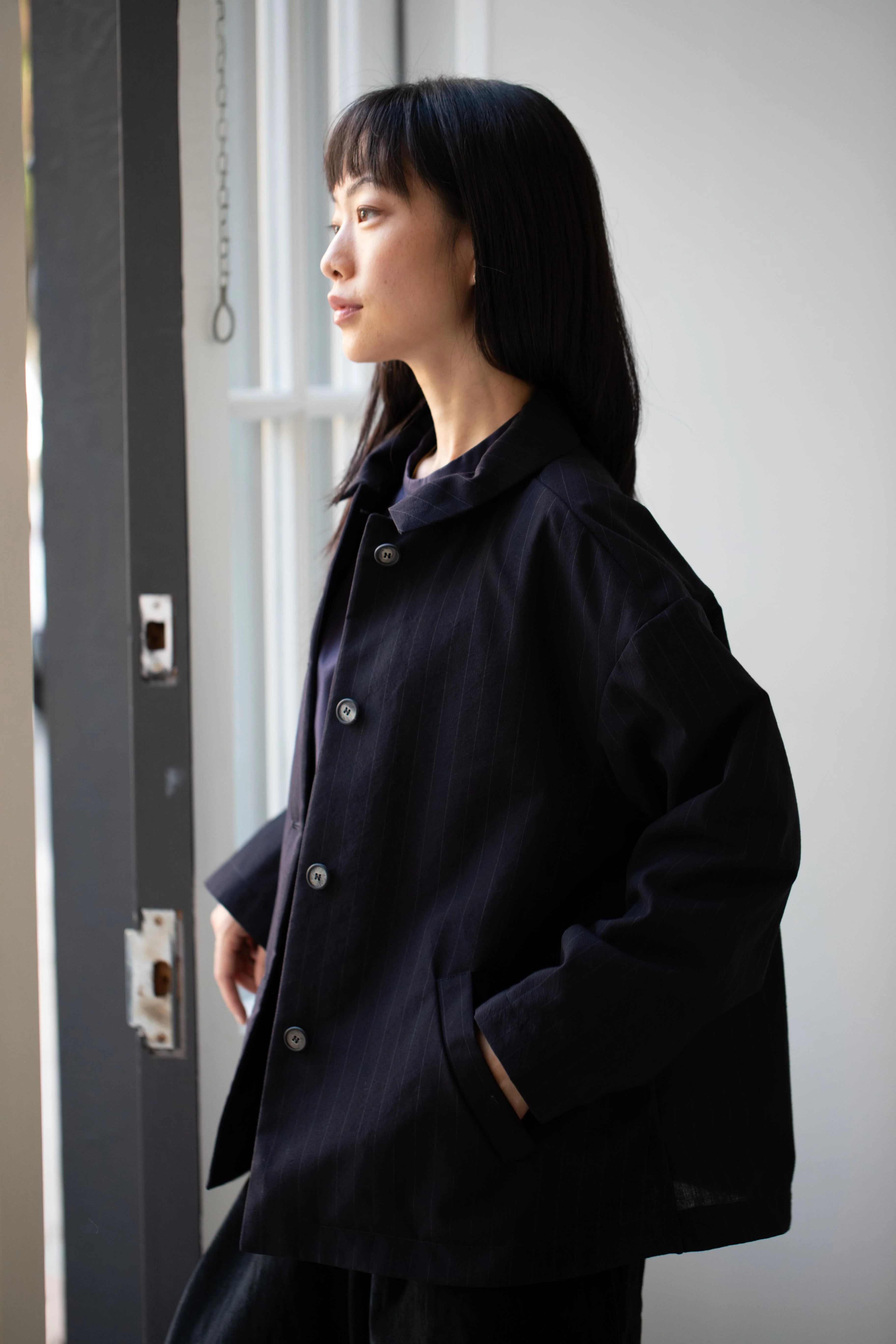 Bergfabel | Uli Jacket in Navy Stripe Wool - Image 27