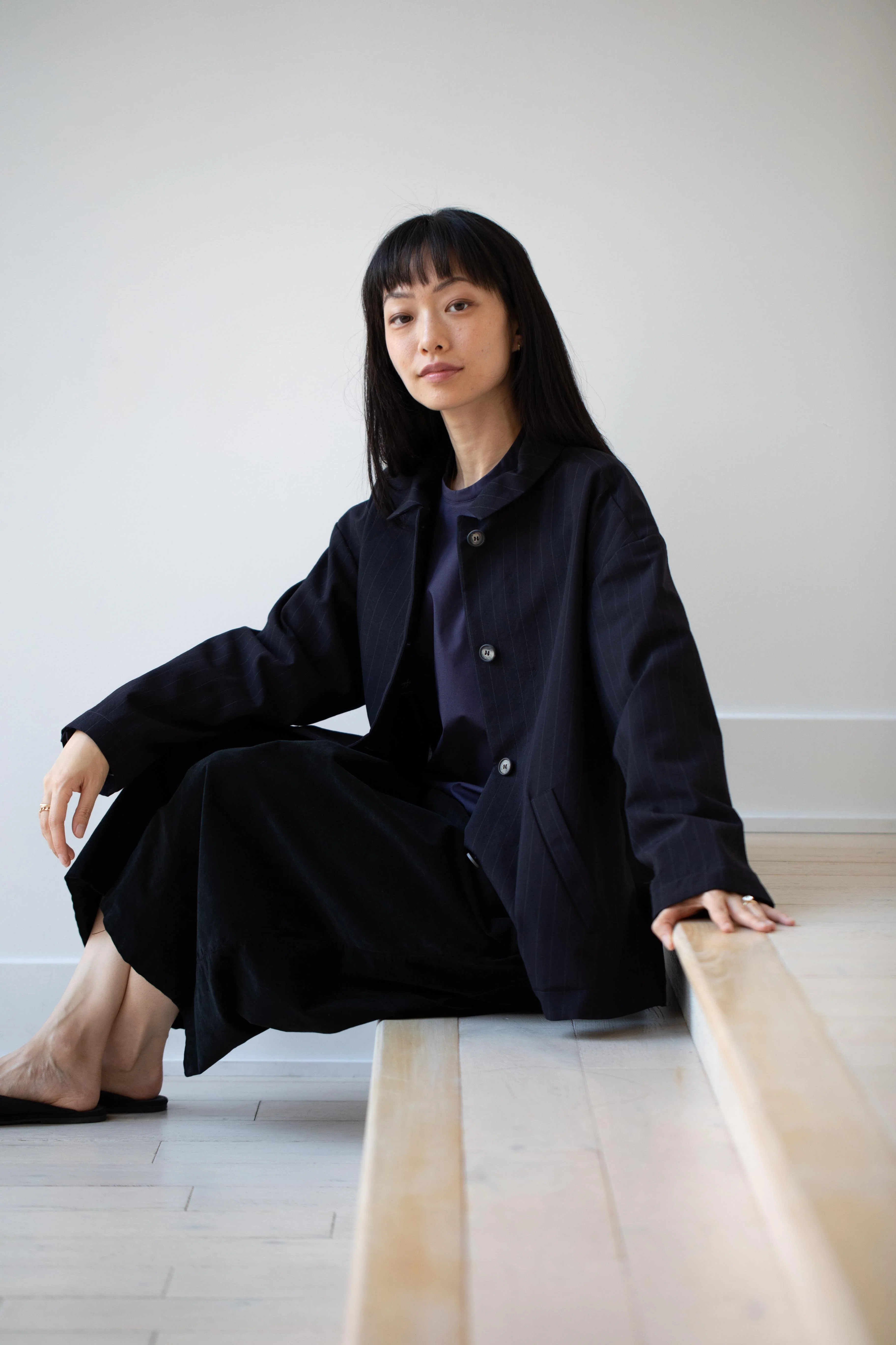 Bergfabel | Uli Jacket in Navy Stripe Wool - Image 29