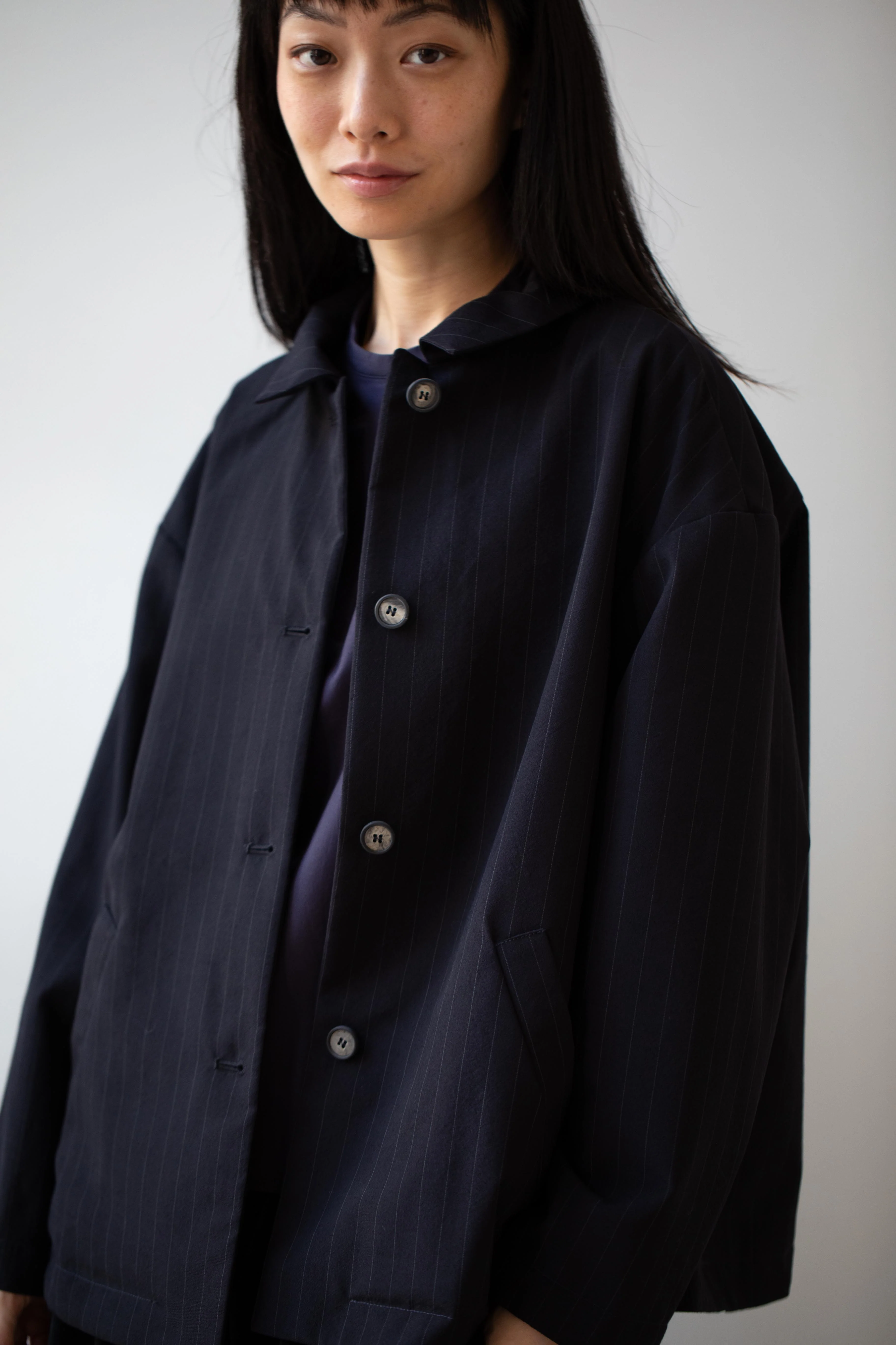 Bergfabel | Uli Jacket in Navy Stripe Wool - Image 30
