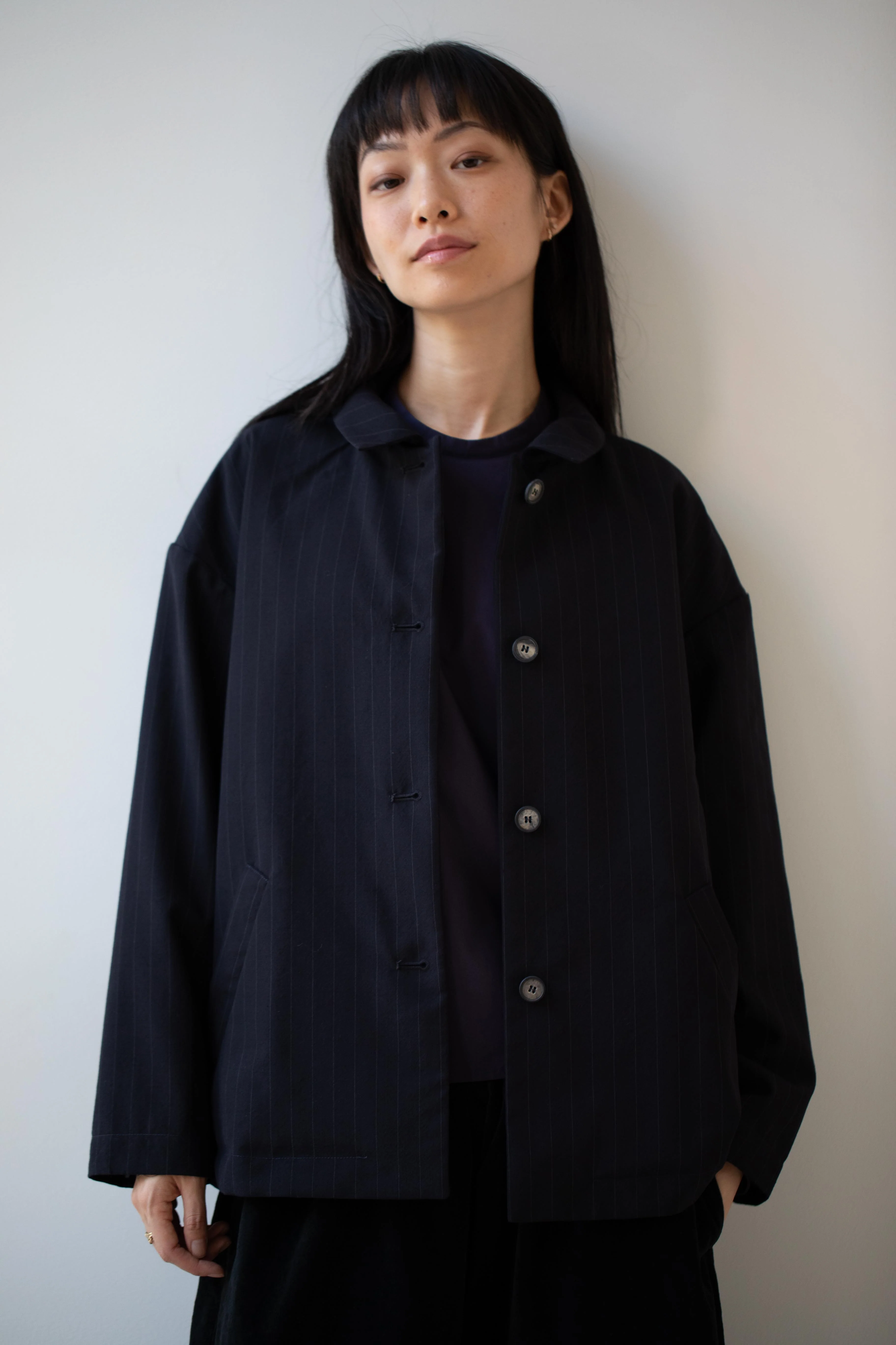 Bergfabel | Uli Jacket in Navy Stripe Wool - Image 31