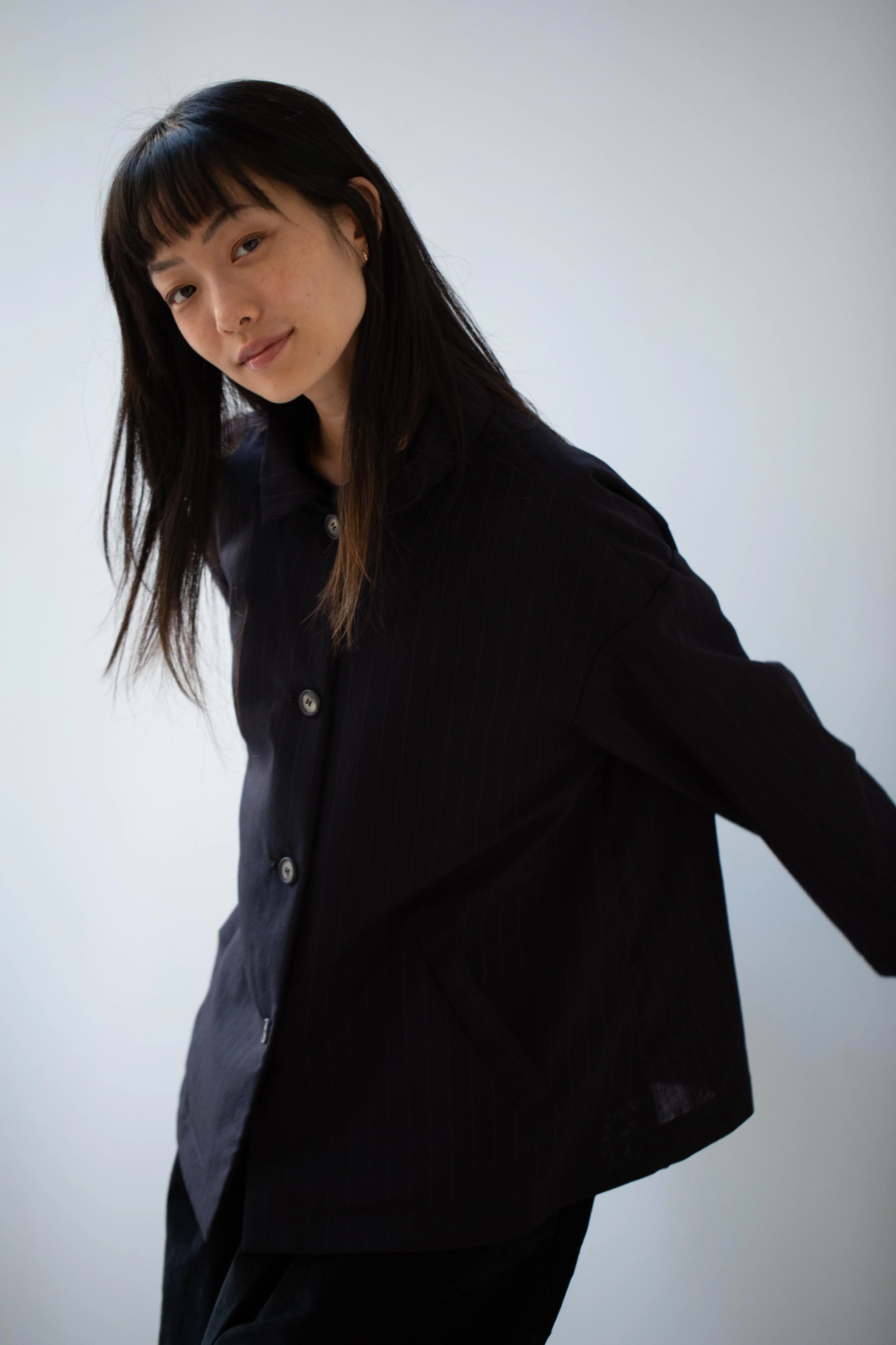 Bergfabel | Uli Jacket in Navy Stripe Wool - Image 32