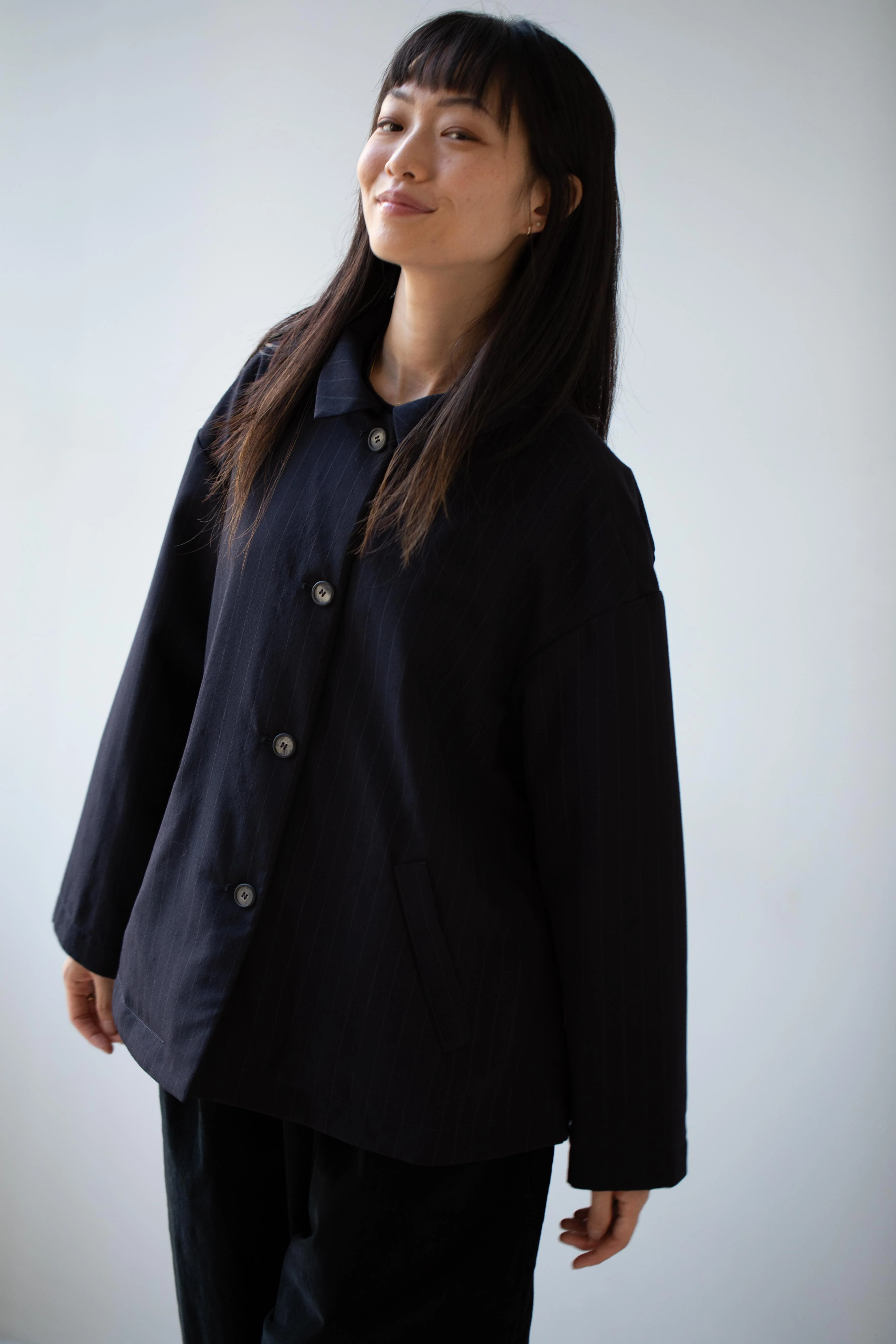 Bergfabel | Uli Jacket in Navy Stripe Wool - Image 33