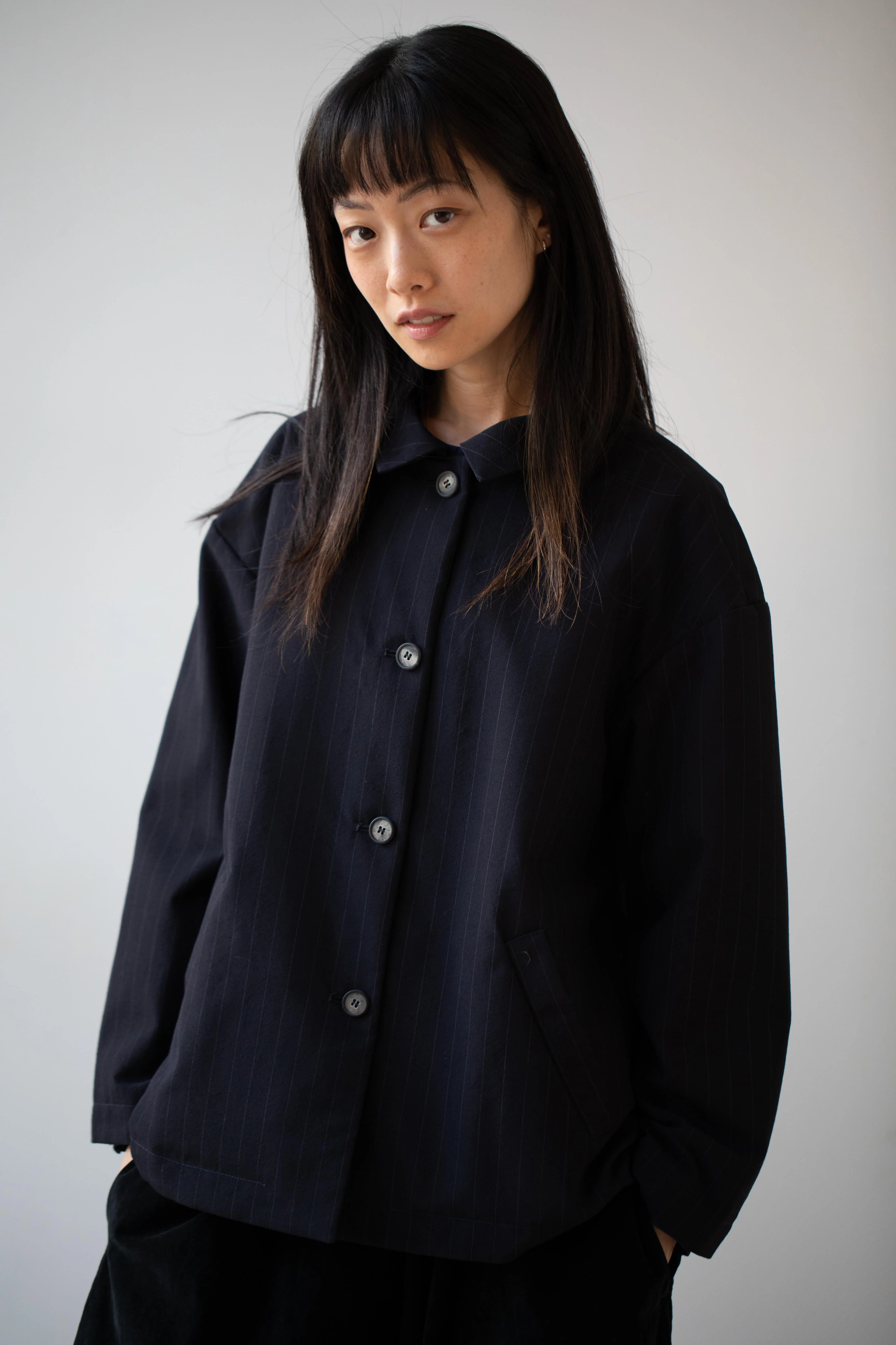 Bergfabel | Uli Jacket in Navy Stripe Wool - Image 34