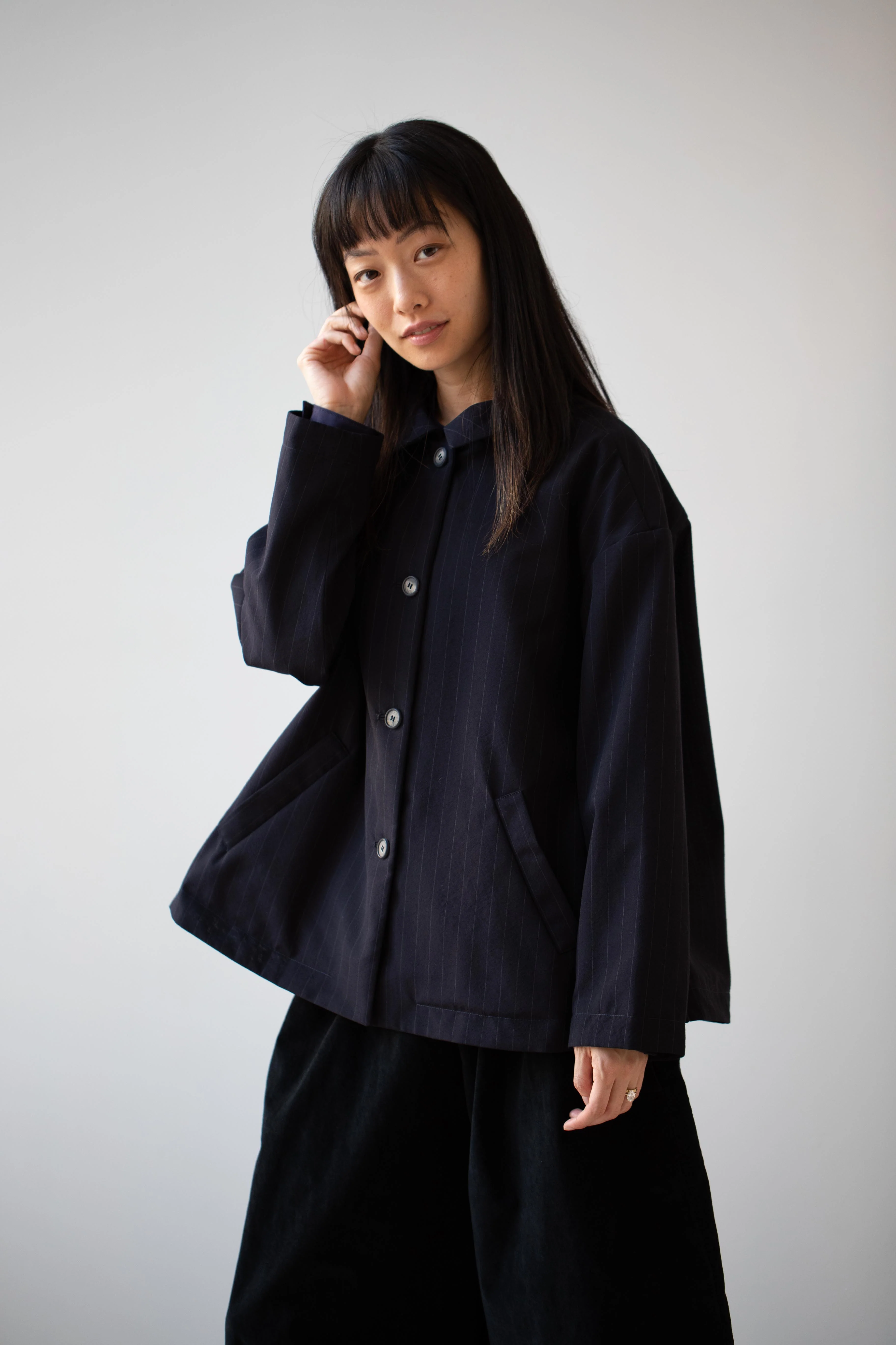 Bergfabel | Uli Jacket in Navy Stripe Wool - Image 38