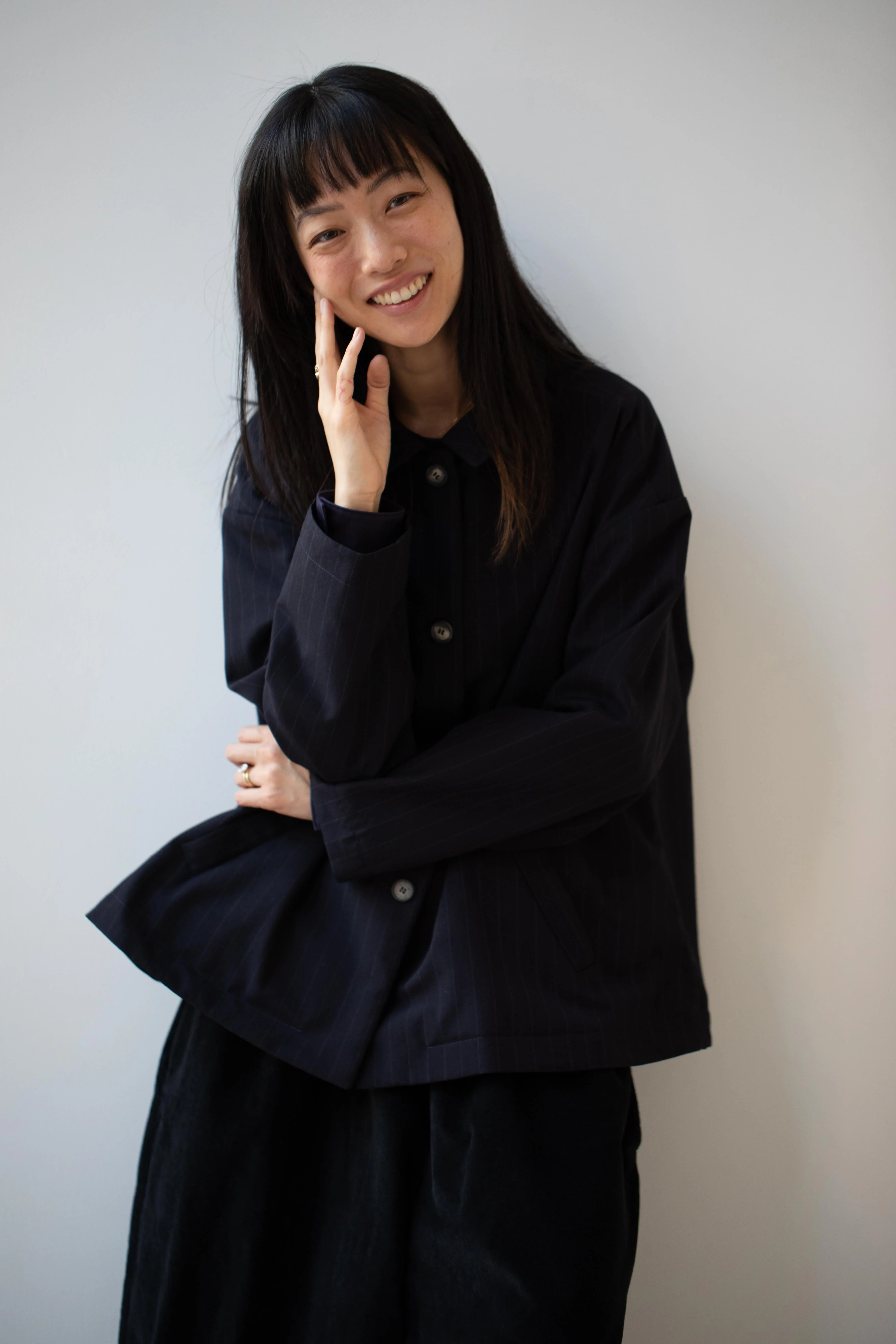 Bergfabel | Uli Jacket in Navy Stripe Wool - Image 39