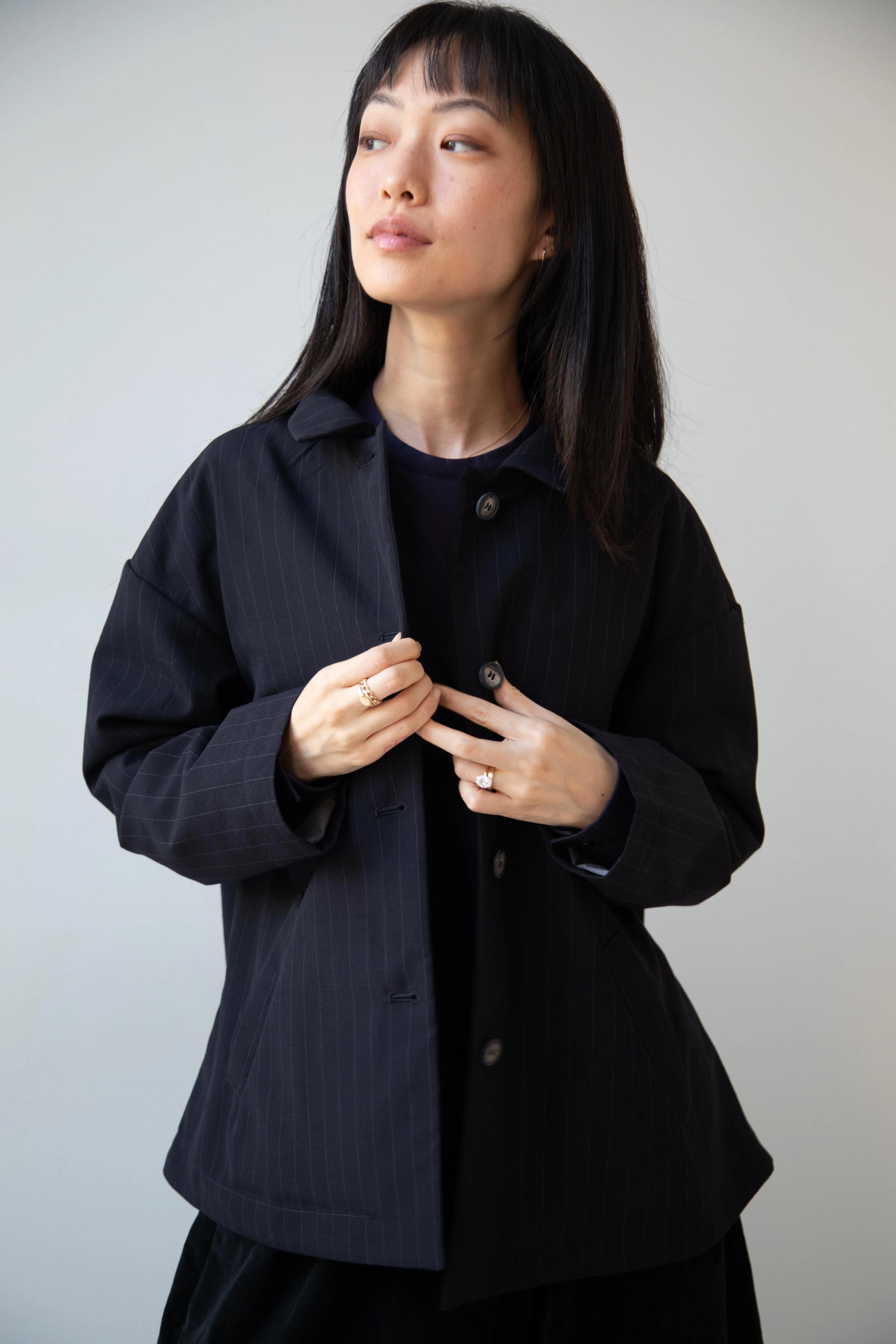 Bergfabel | Uli Jacket in Navy Stripe Wool - Image 4