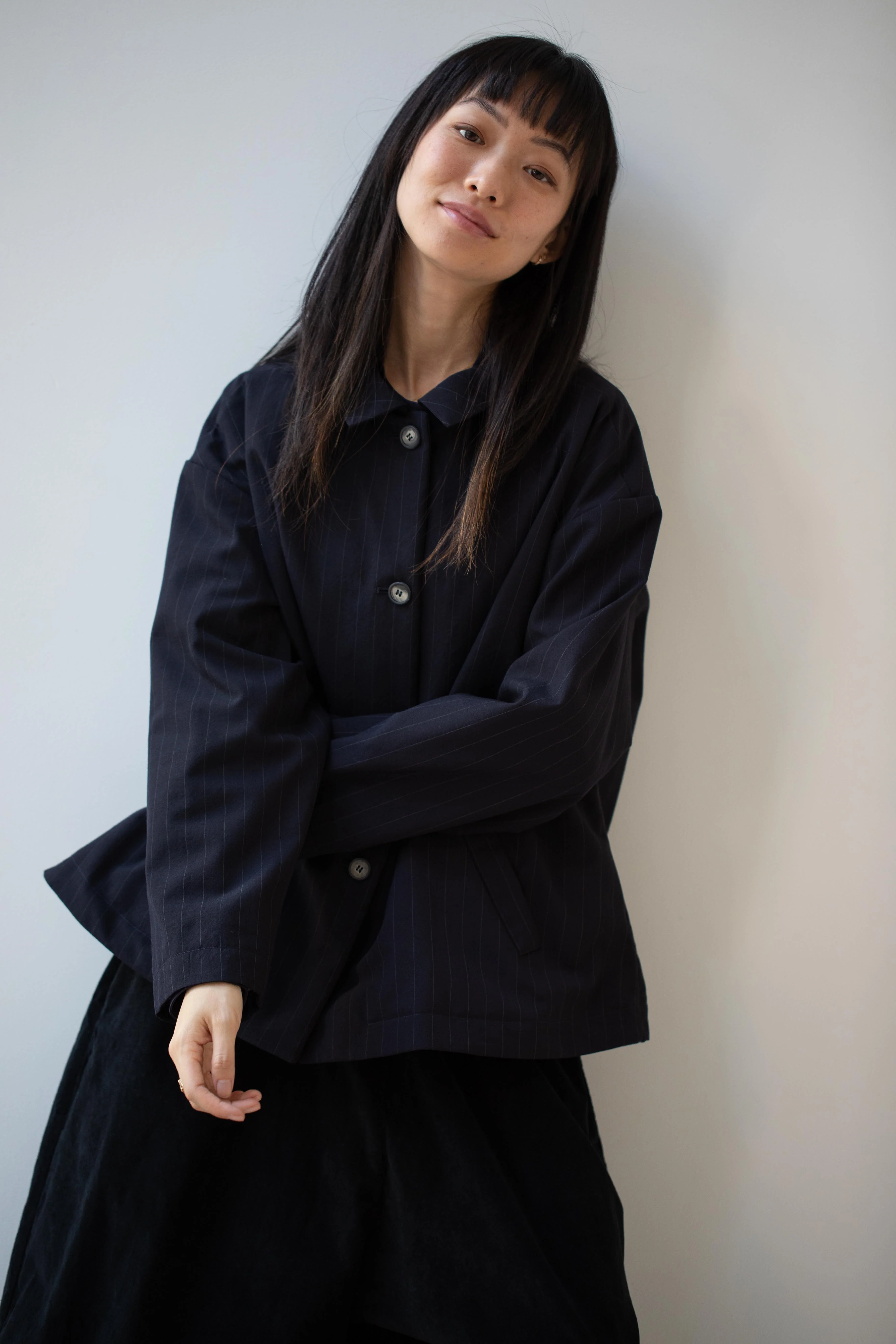 Bergfabel | Uli Jacket in Navy Stripe Wool - Image 40