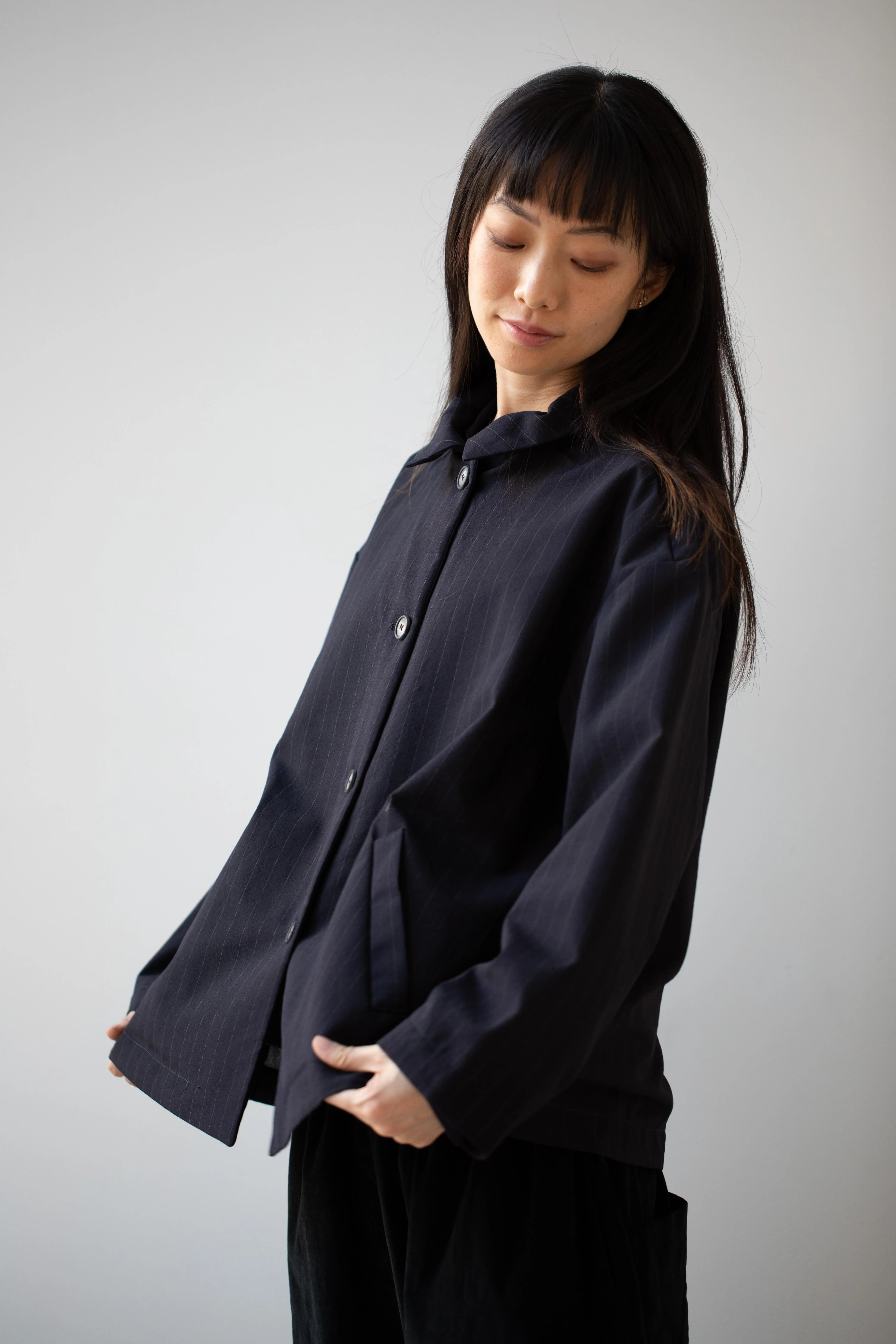 Bergfabel | Uli Jacket in Navy Stripe Wool - Image 41